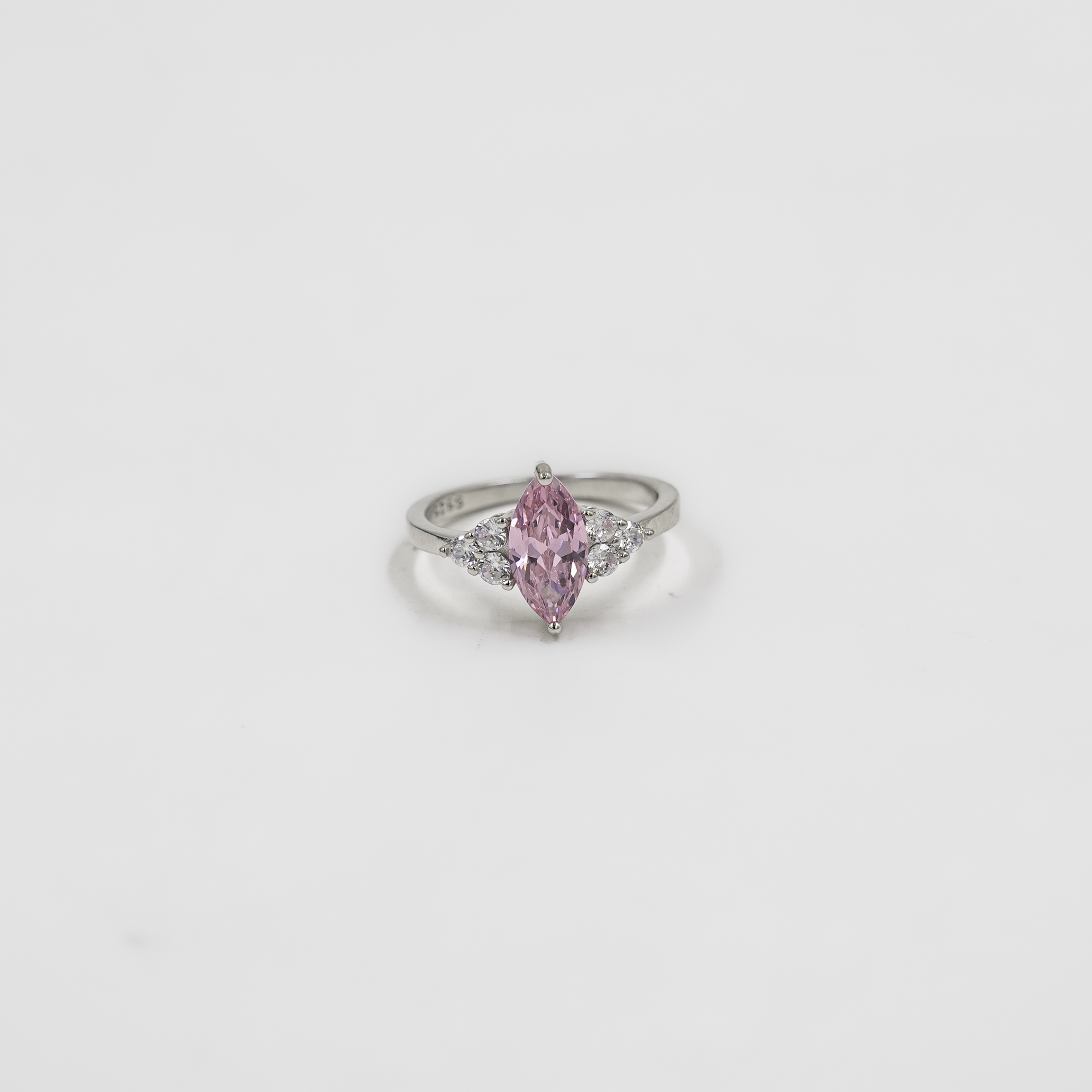 Elegant Silver Ring Pink Marquise Cut