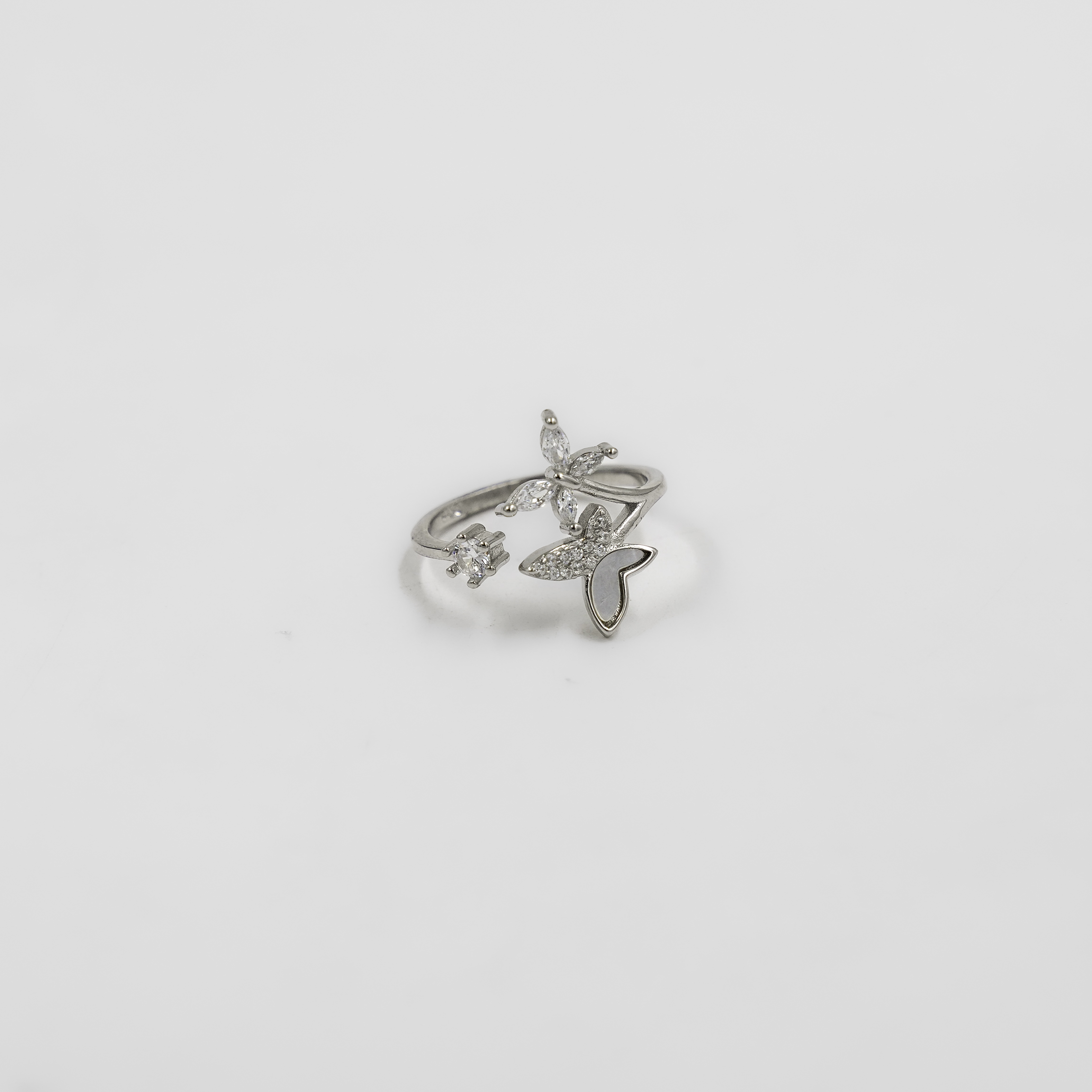Elegant Silver Butterfly Ring Embellished With