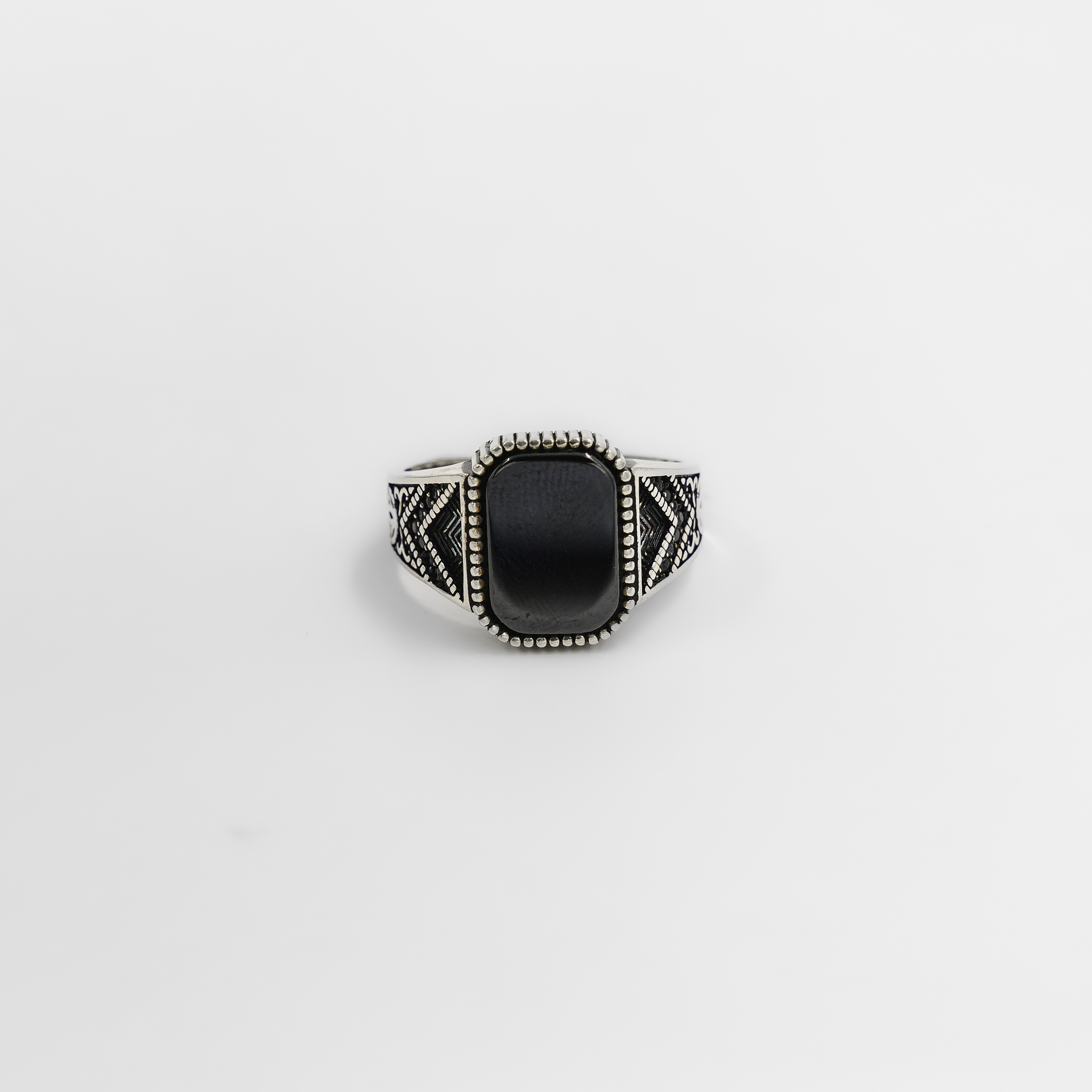 Elegant Silver Black Onyx Gemstone Ring