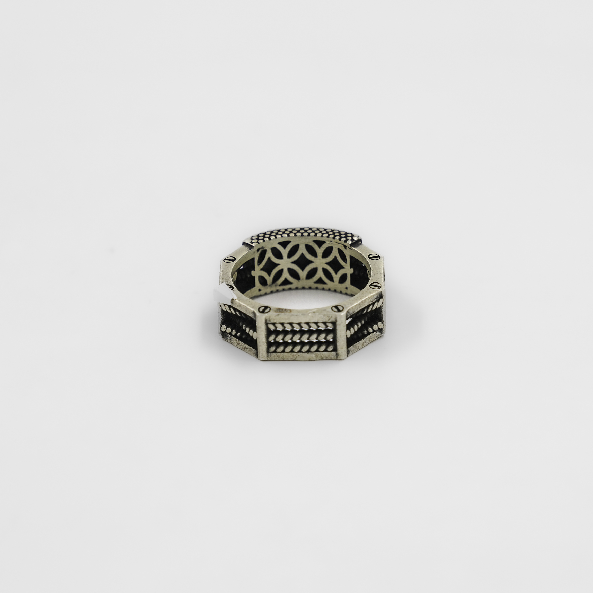 Raag Silver Jewellery - Silver Detailed Patterned Band Ring Black