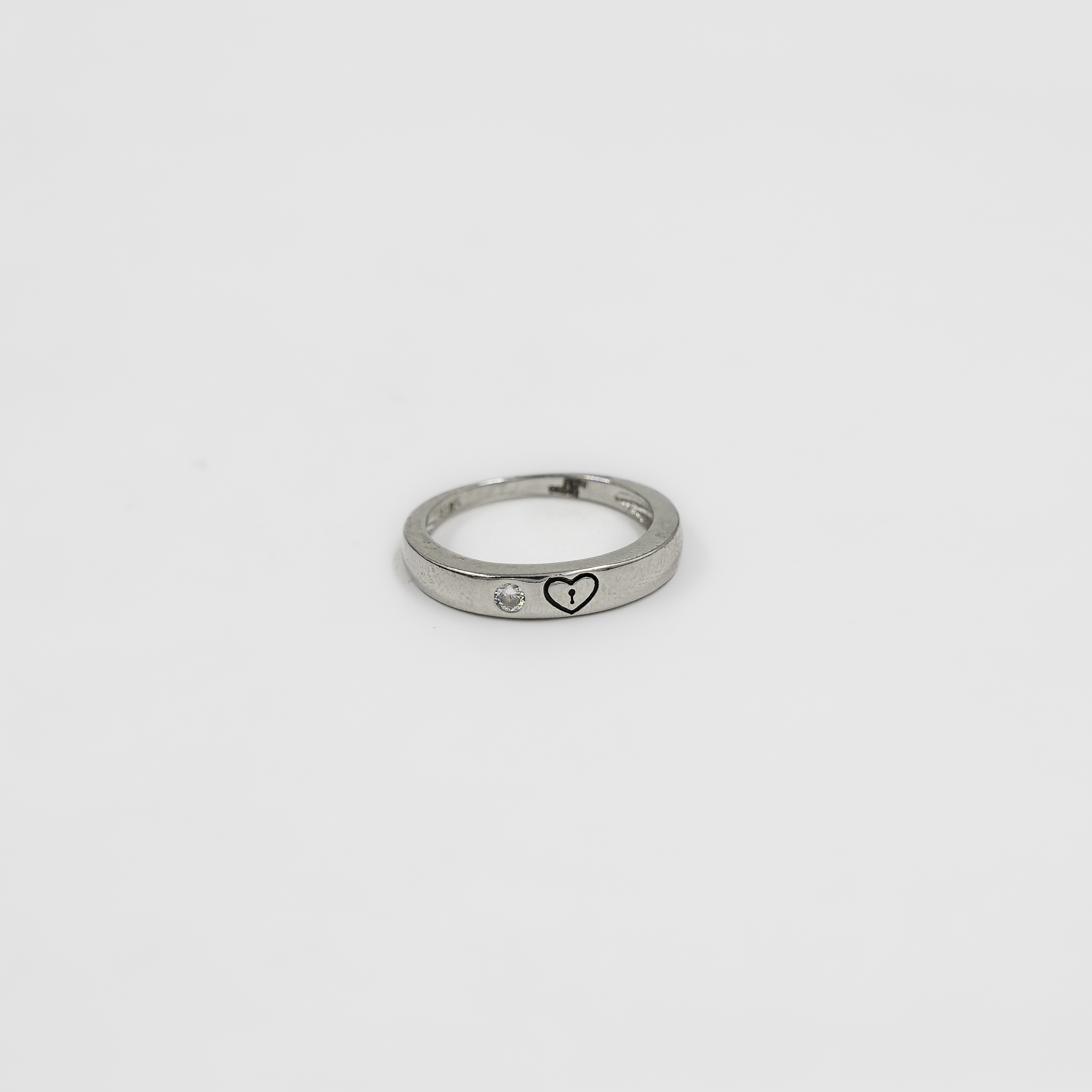 Elegant Silver Heart Lock Ring Classic