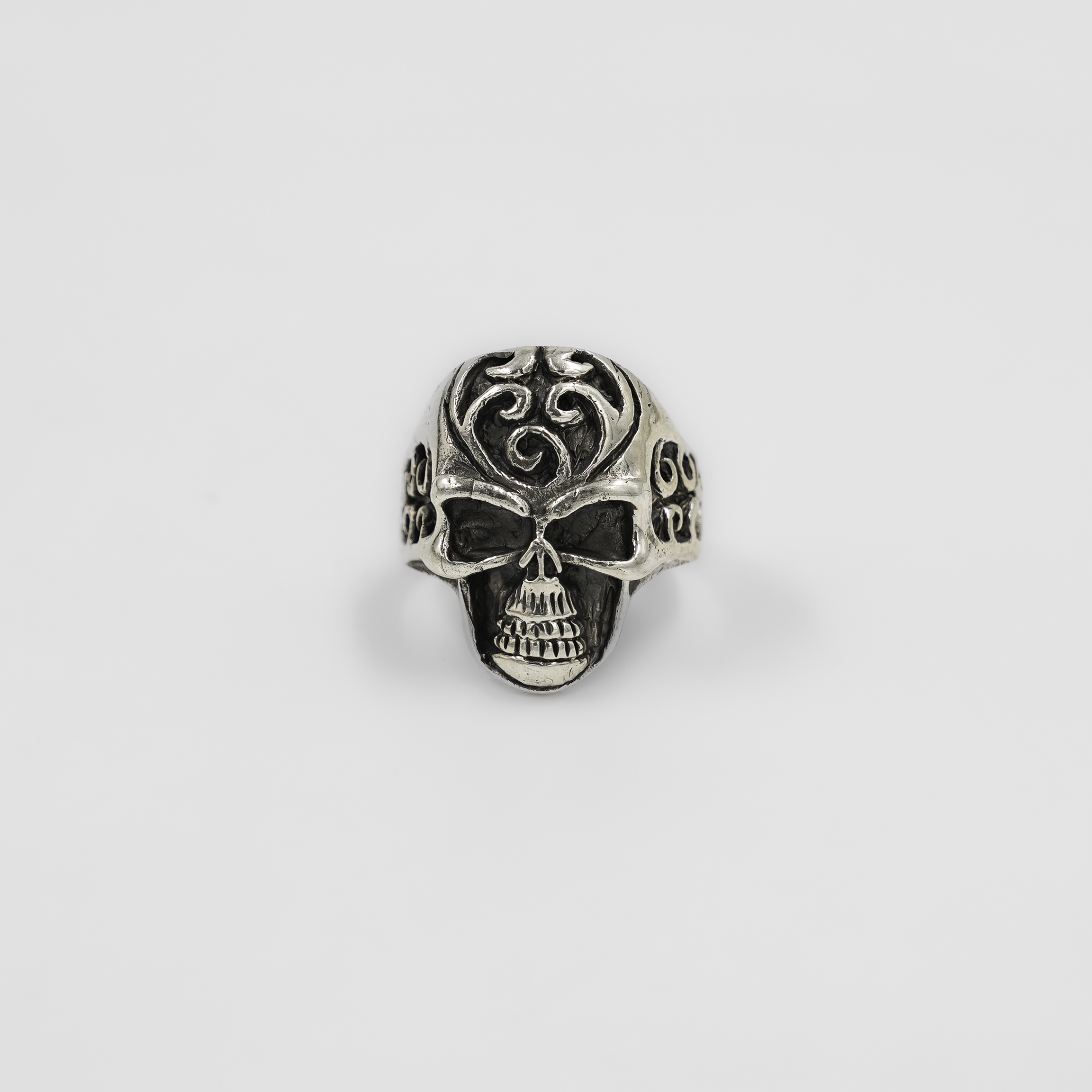 Ornate Silver Skull Ring Detailed Gothic