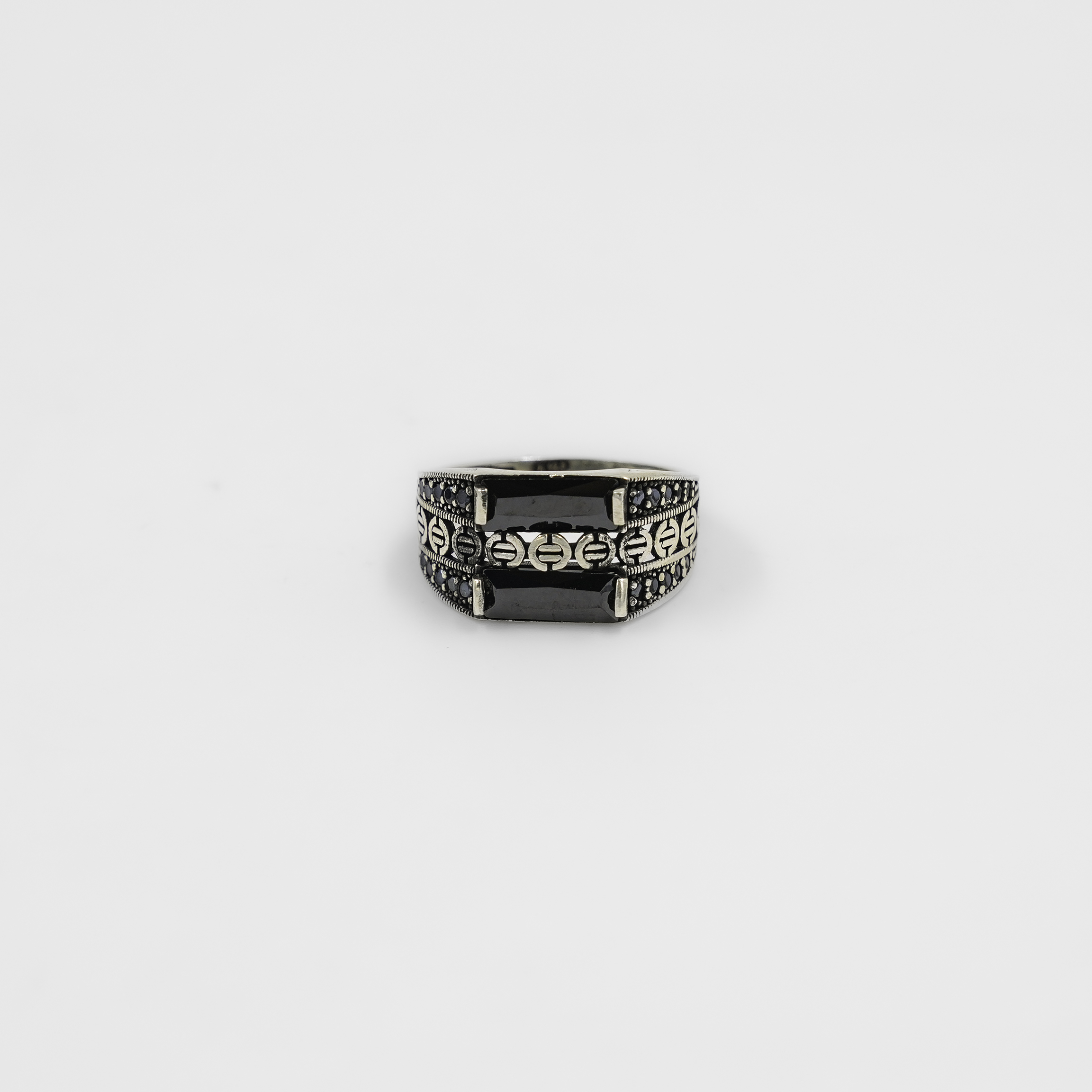Generic Sterling Silver Black Stone Ring