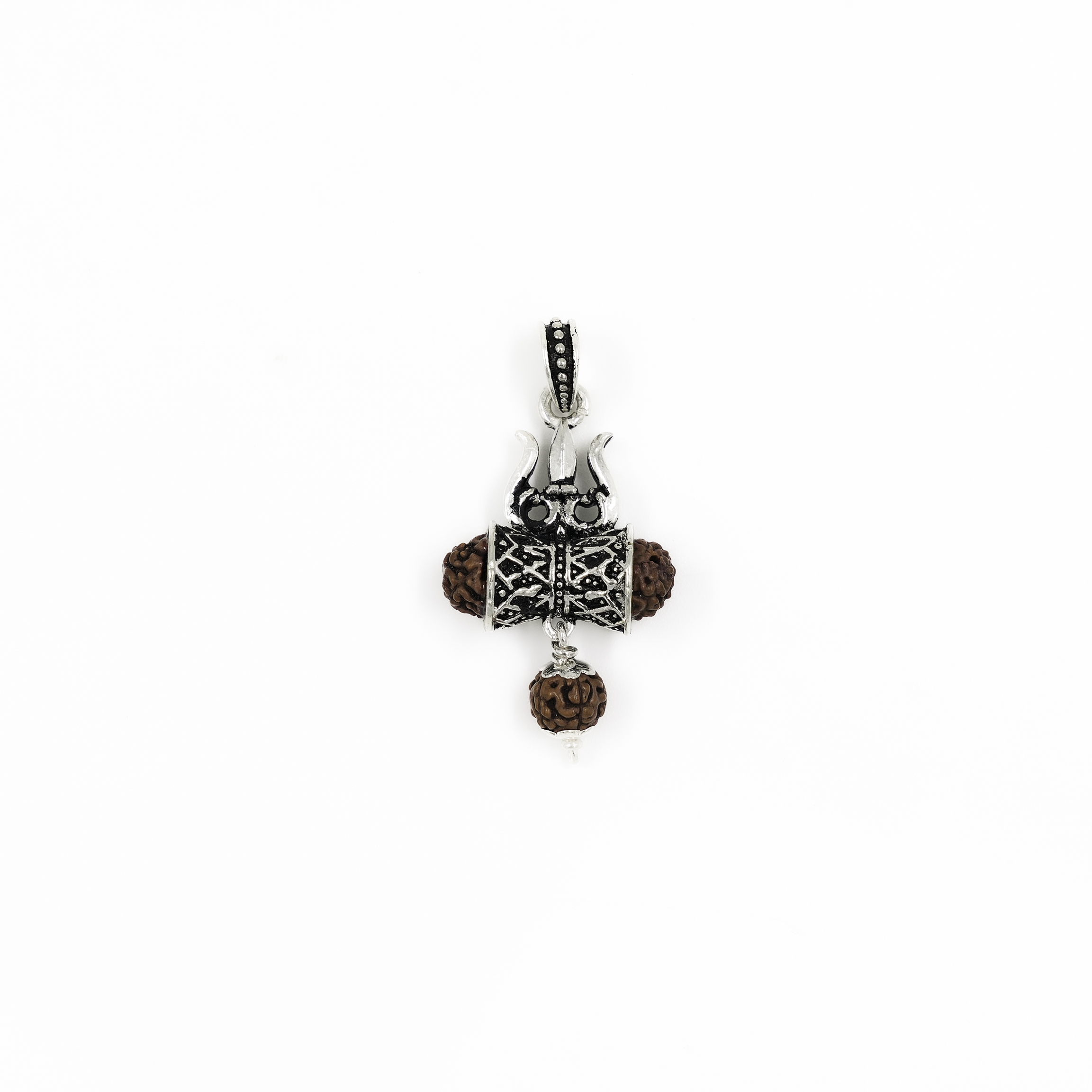 Raag Silver Jewellery - Silver Tridant Mahadev Damroo Rudraksha Brown