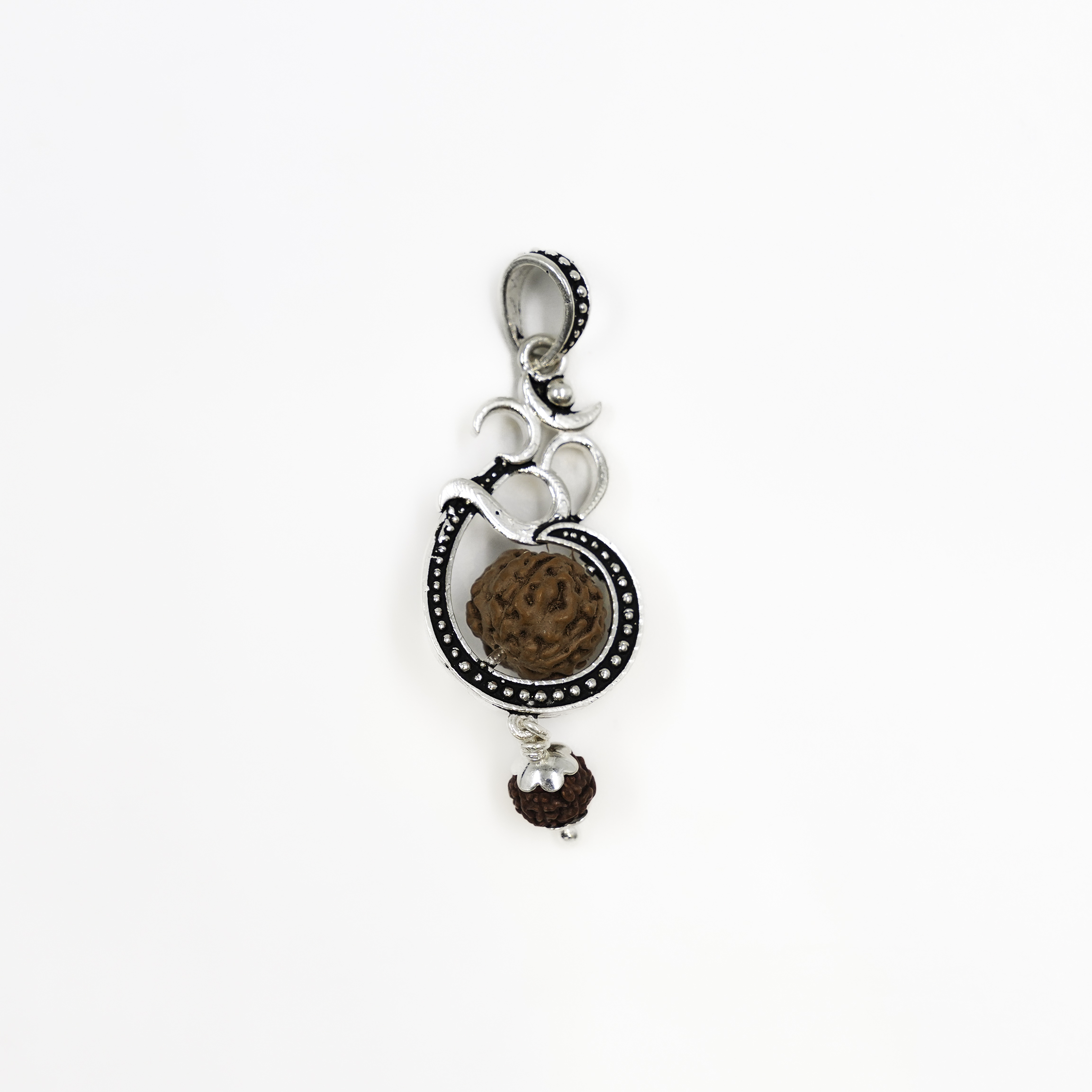 Raag Silver Jewellery - Elegant Silver Om Rudraksha Pendant Traditional