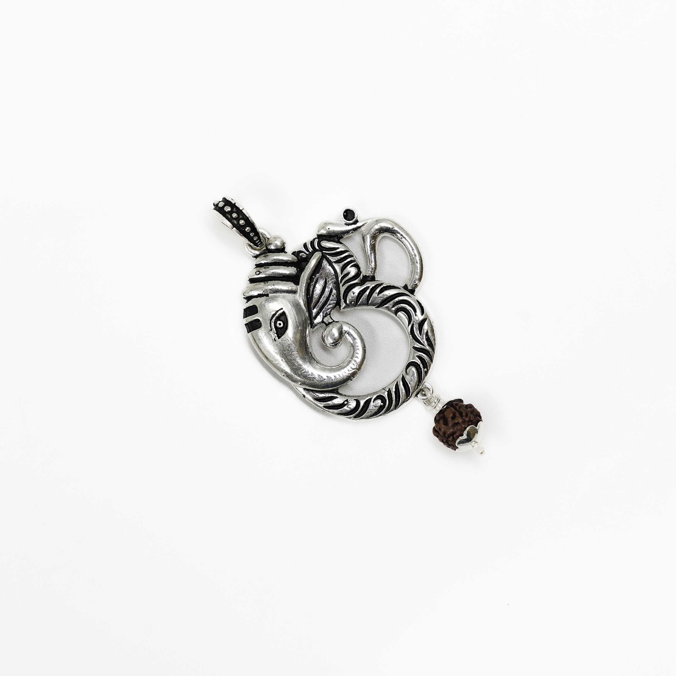 Raag Silver Jewellery - Ethnic Silver Ganesha Om Pendant Brown