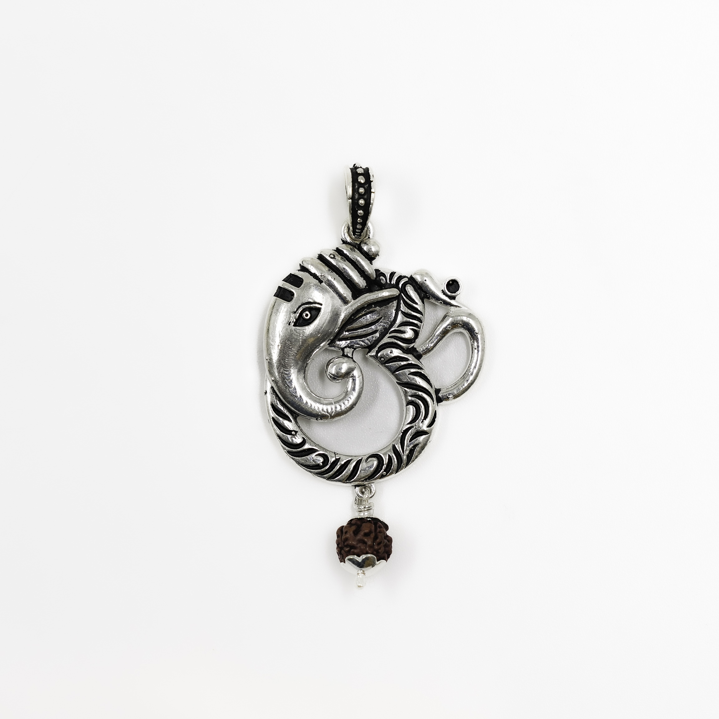 Raag Silver Jewellery - Ethnic Silver Ganesha Om Pendant Brown