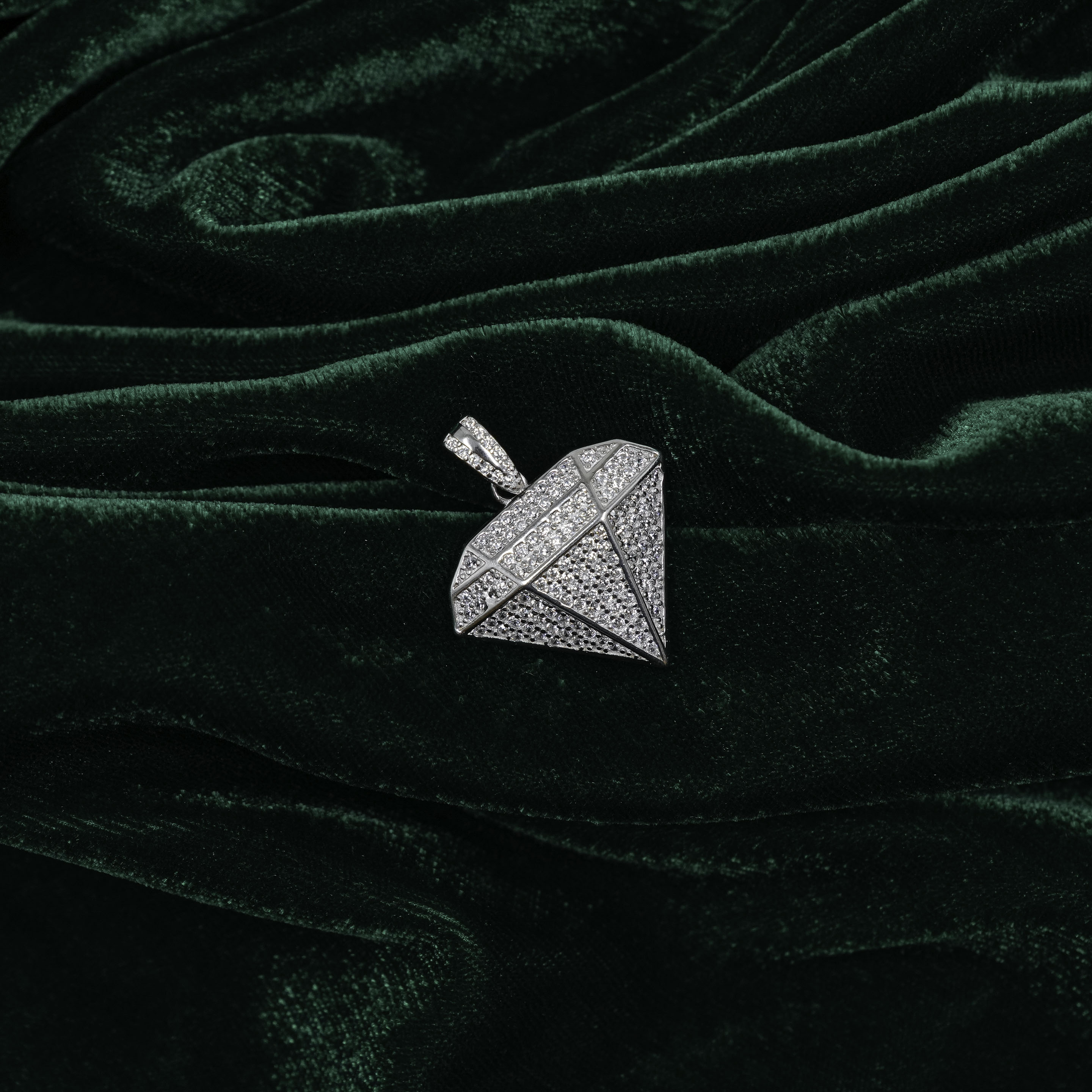 Abstract Silver Diamond Pendant Necklace Contemporary