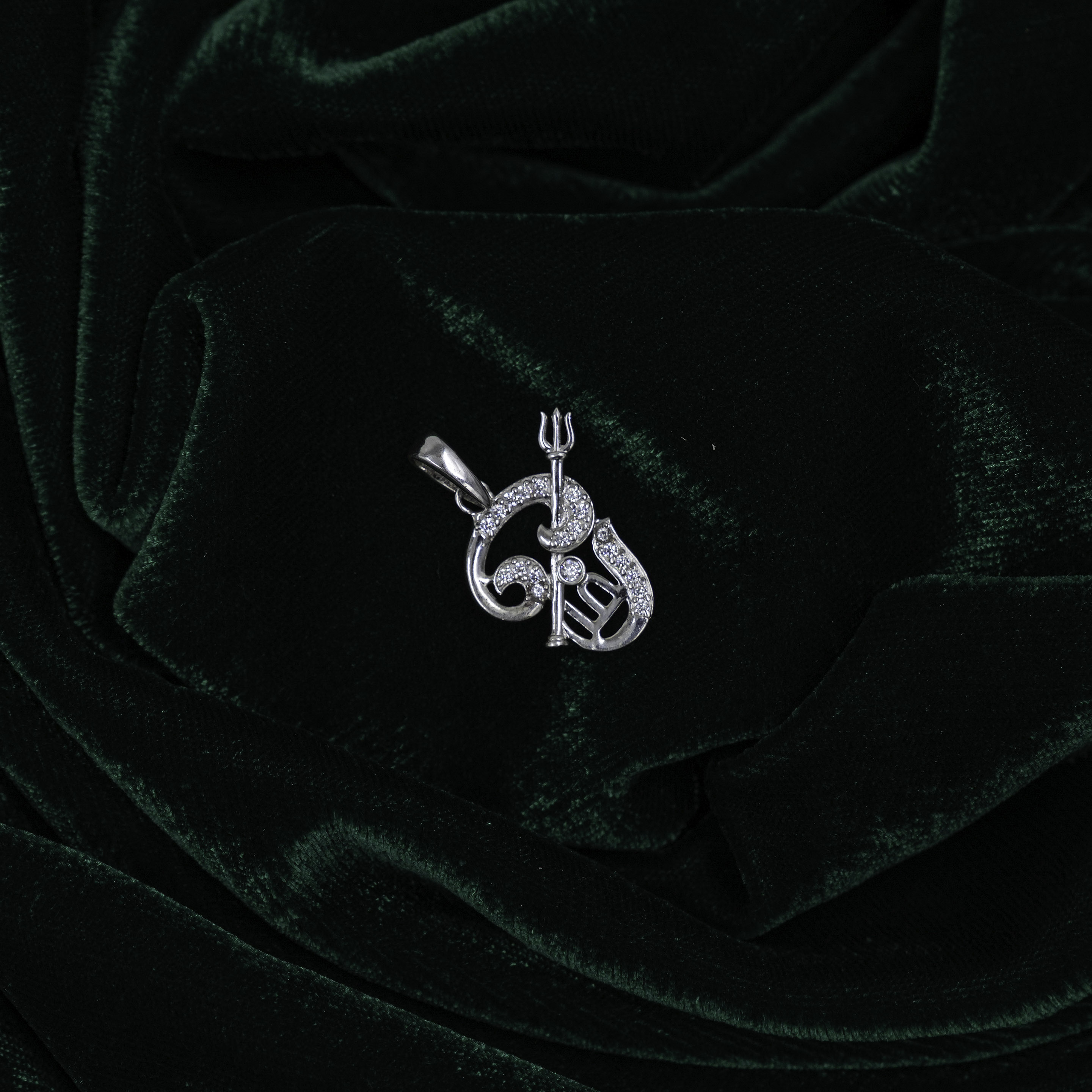 Elegant Silver Trishul Damru Pendant Sterling