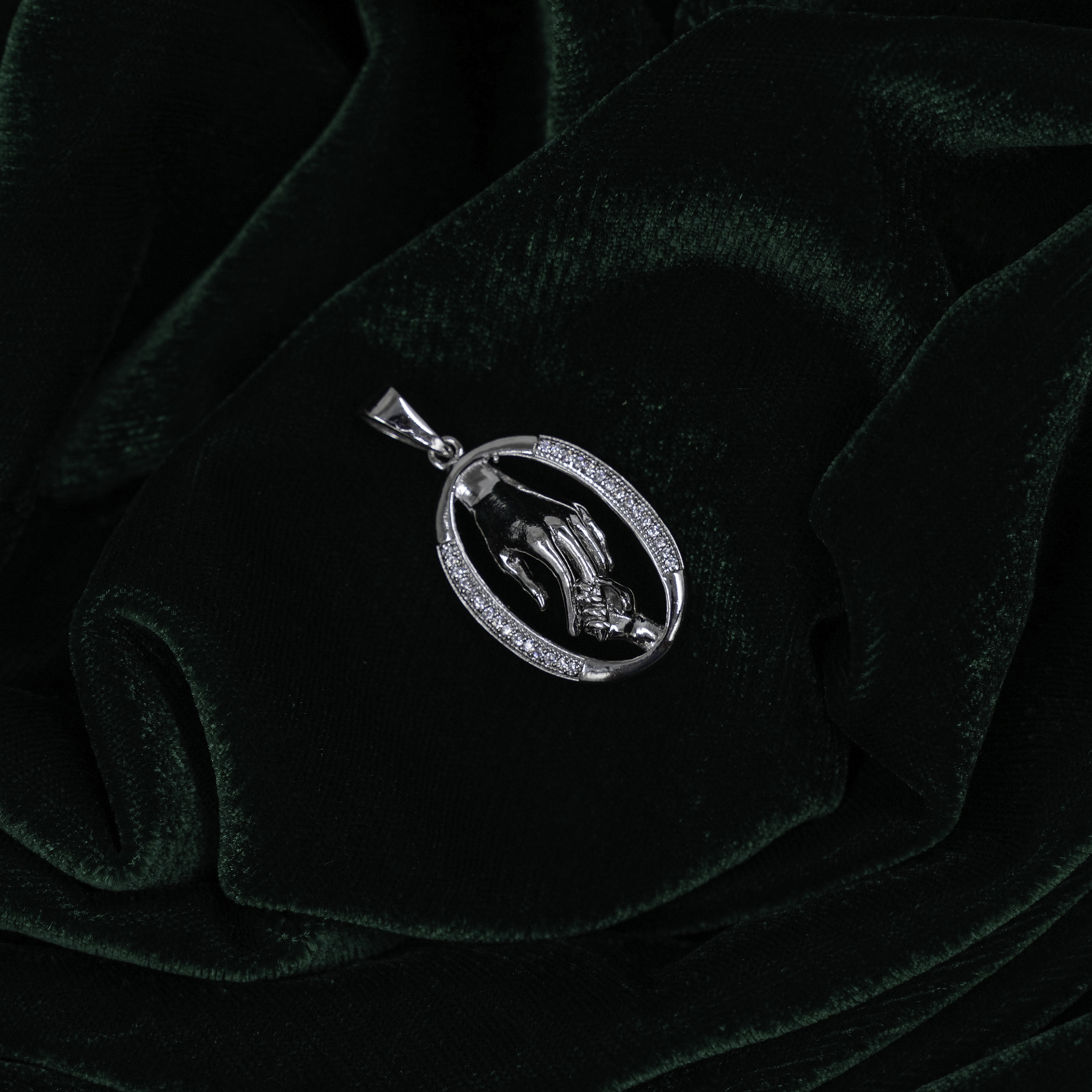 Silver Hand Charm Pendant Necklace Oval