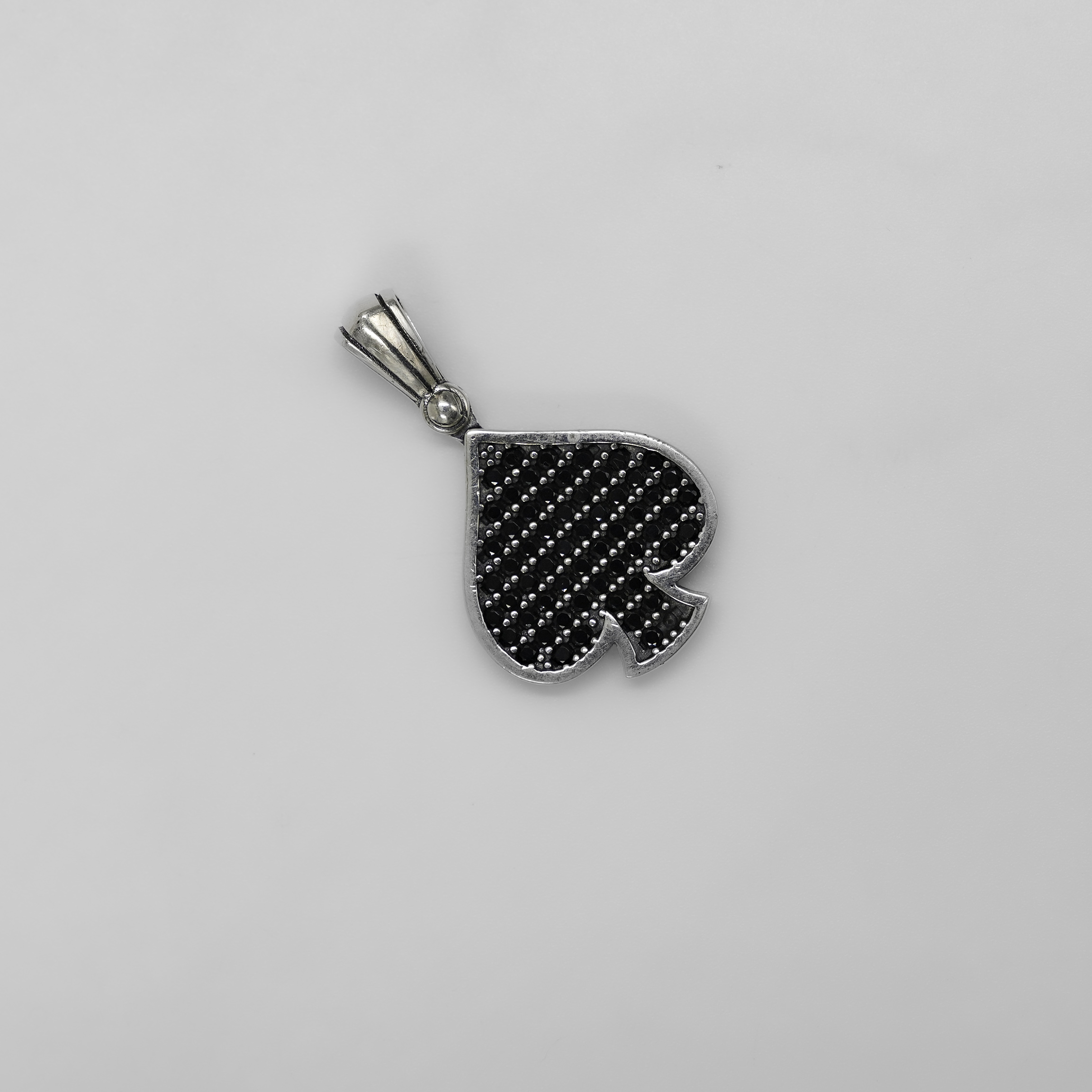Silver Spade Black Gemstone Pendant Unique