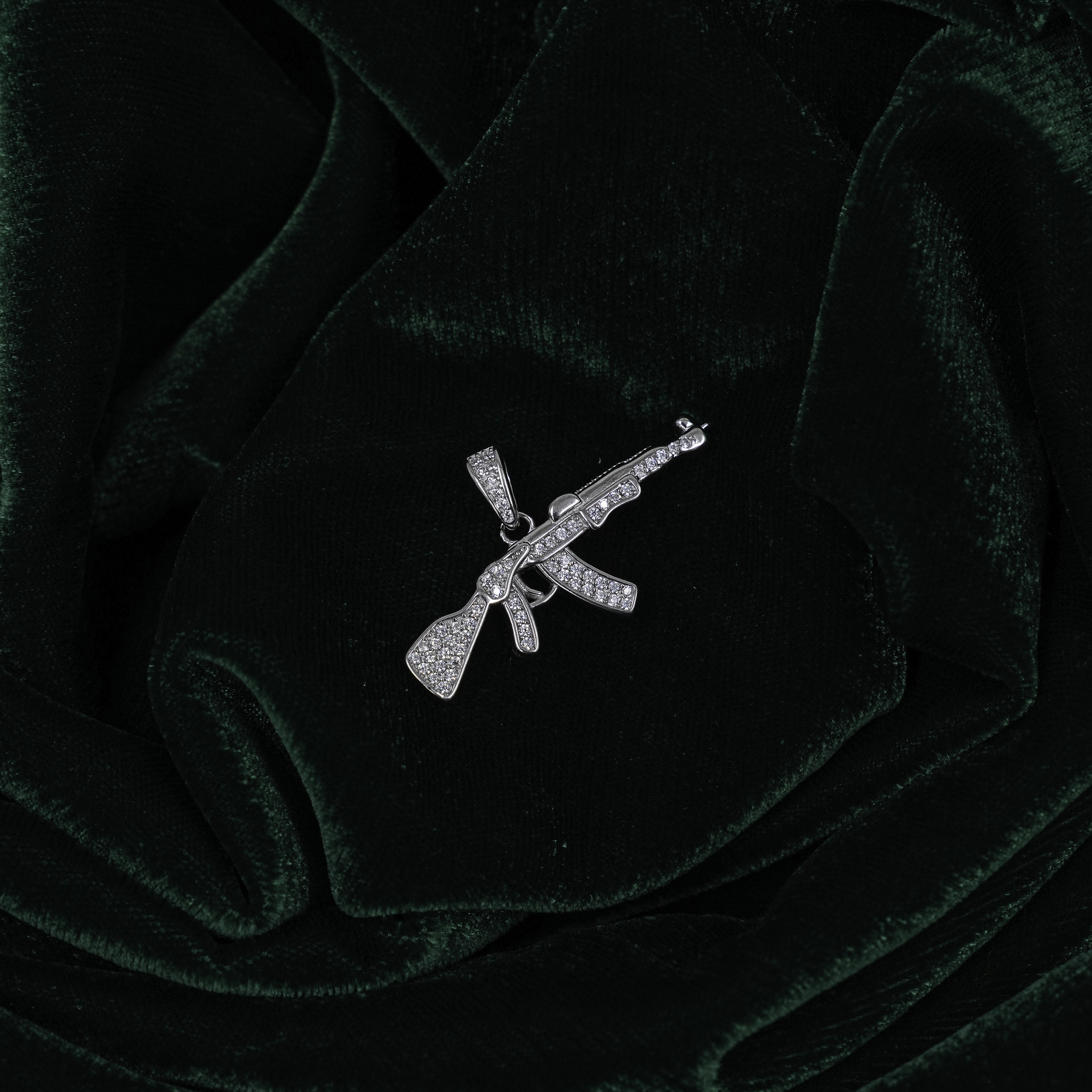 Elegant Silver Embellished Gun Pendant Necklace