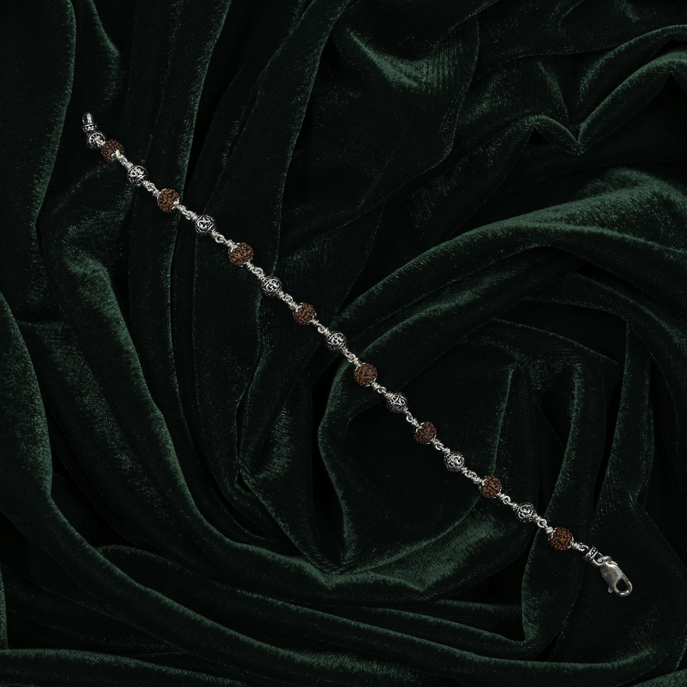 Elegant Sterling Silver Rudraksha Brown Beaded