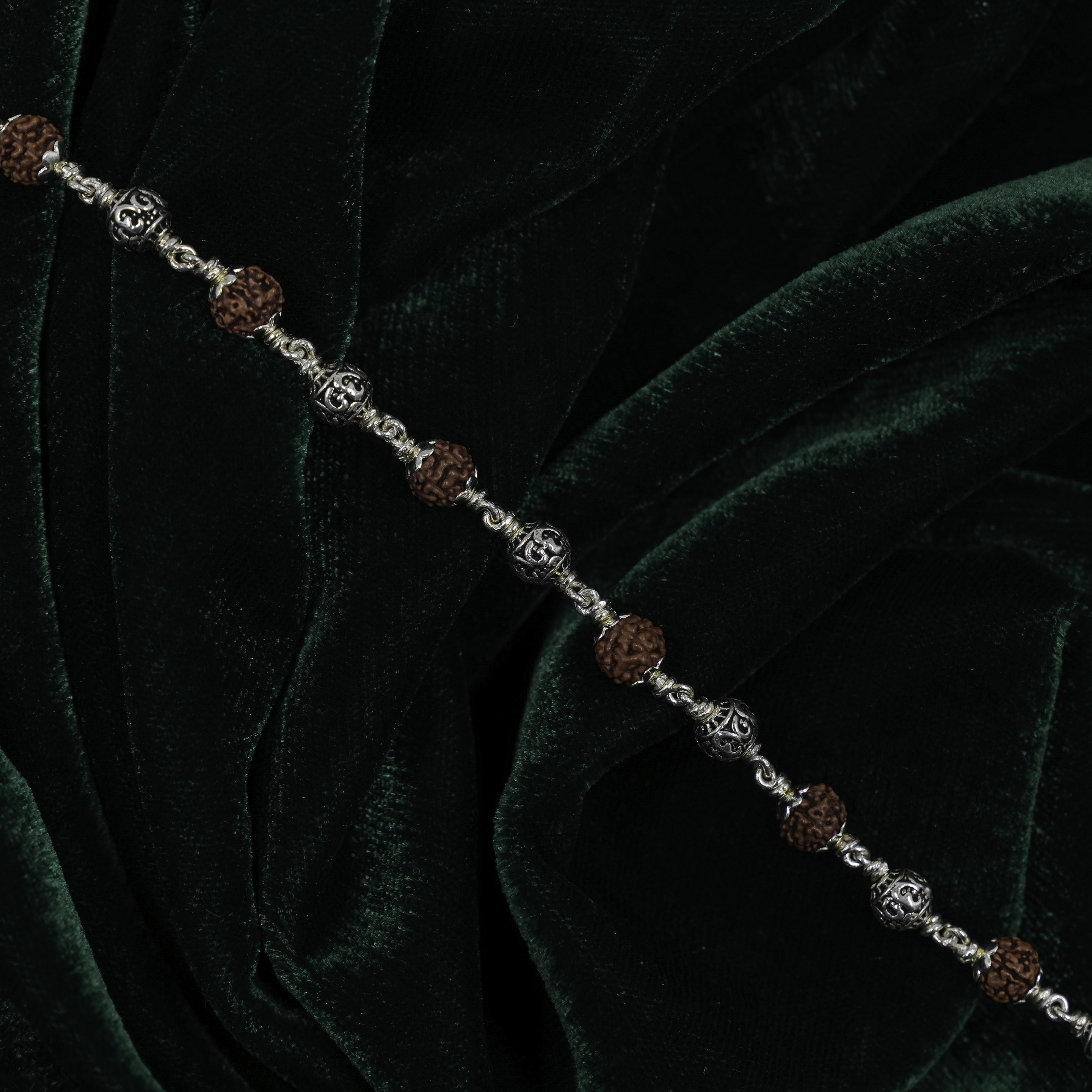 Raag Silver Jewellery - Elegant Sterling Silver Rudraksha Brown Beaded