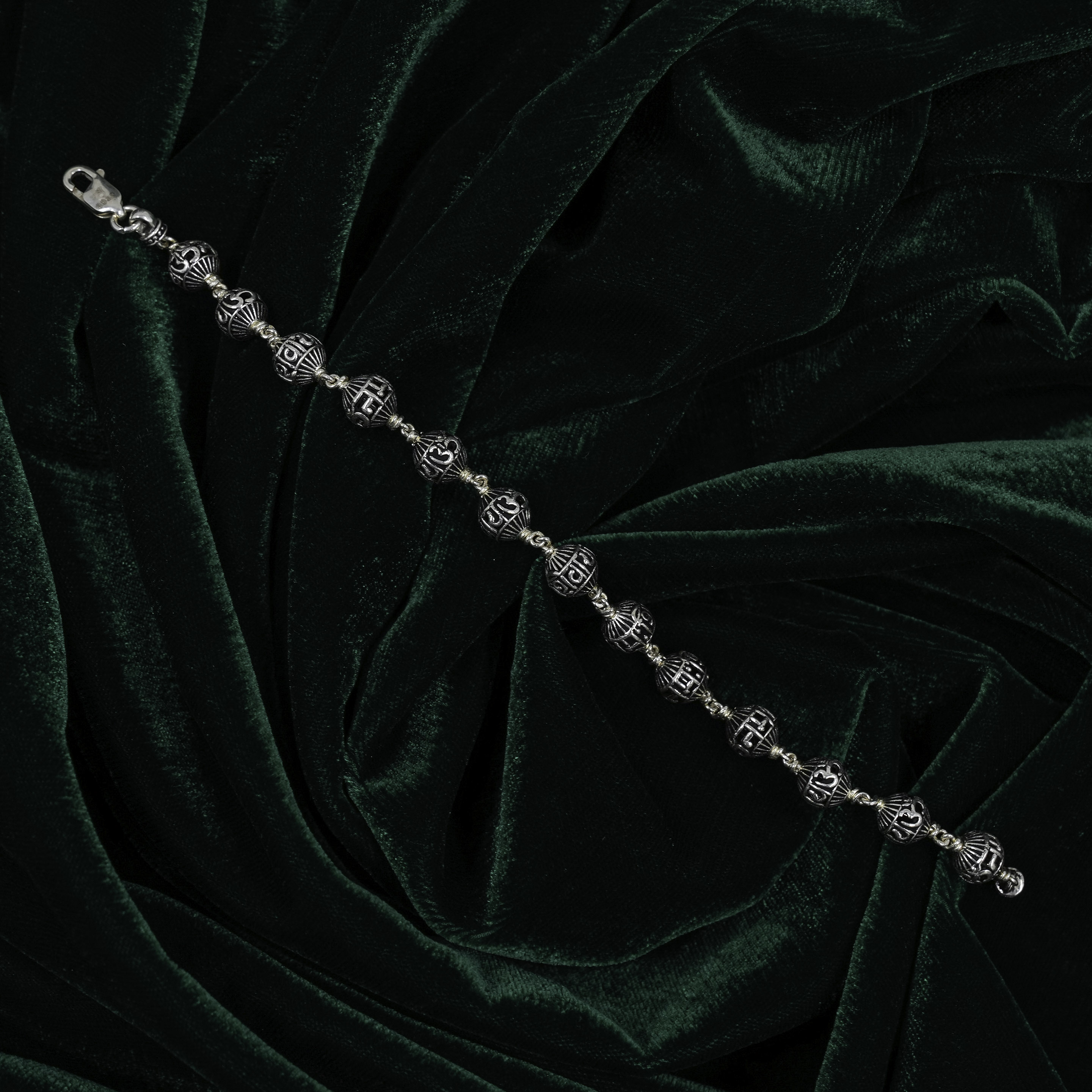 Elegant Silver Om Beaded Bracelet Classic