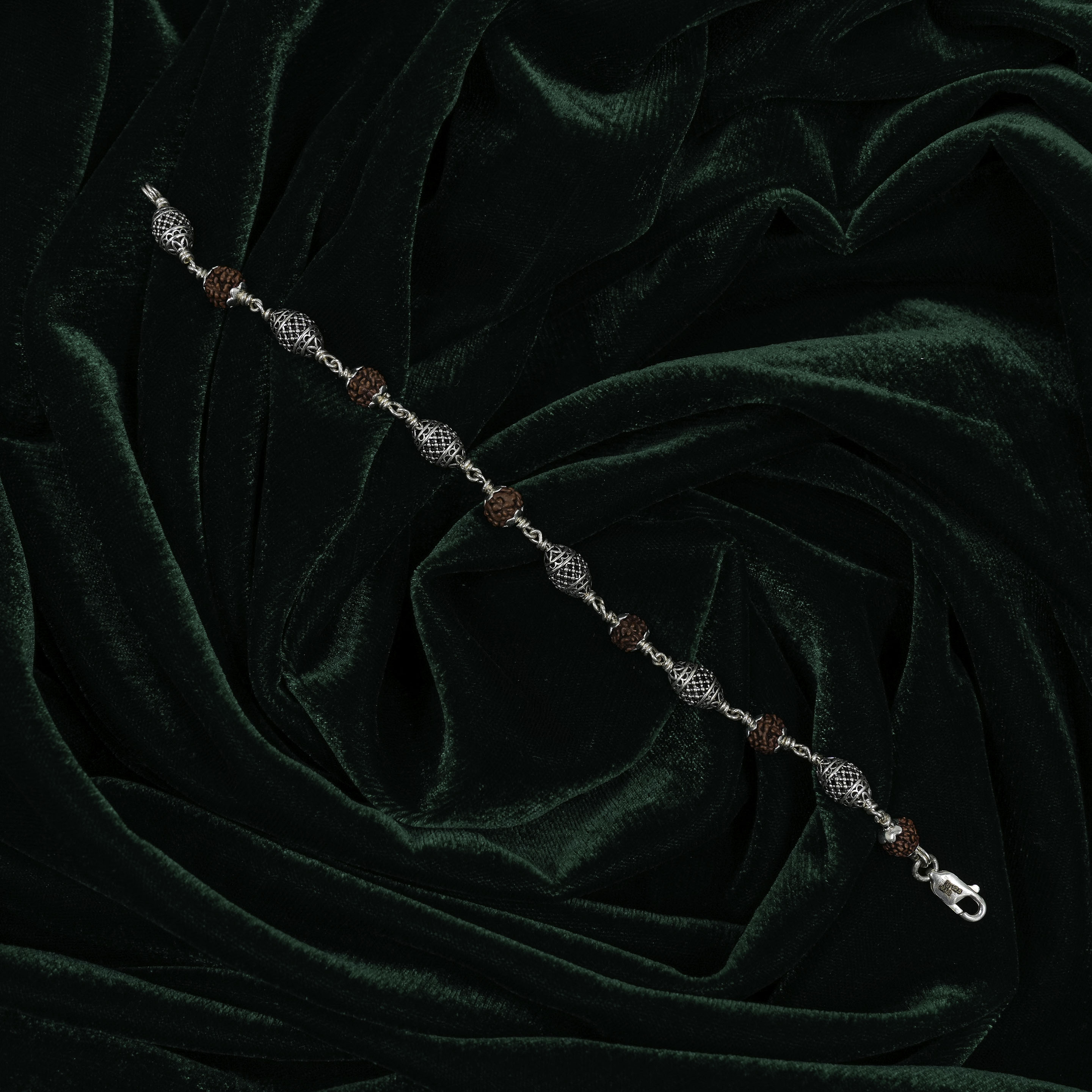 Pure Silver Brown Rudraksha Beaded Bracelet