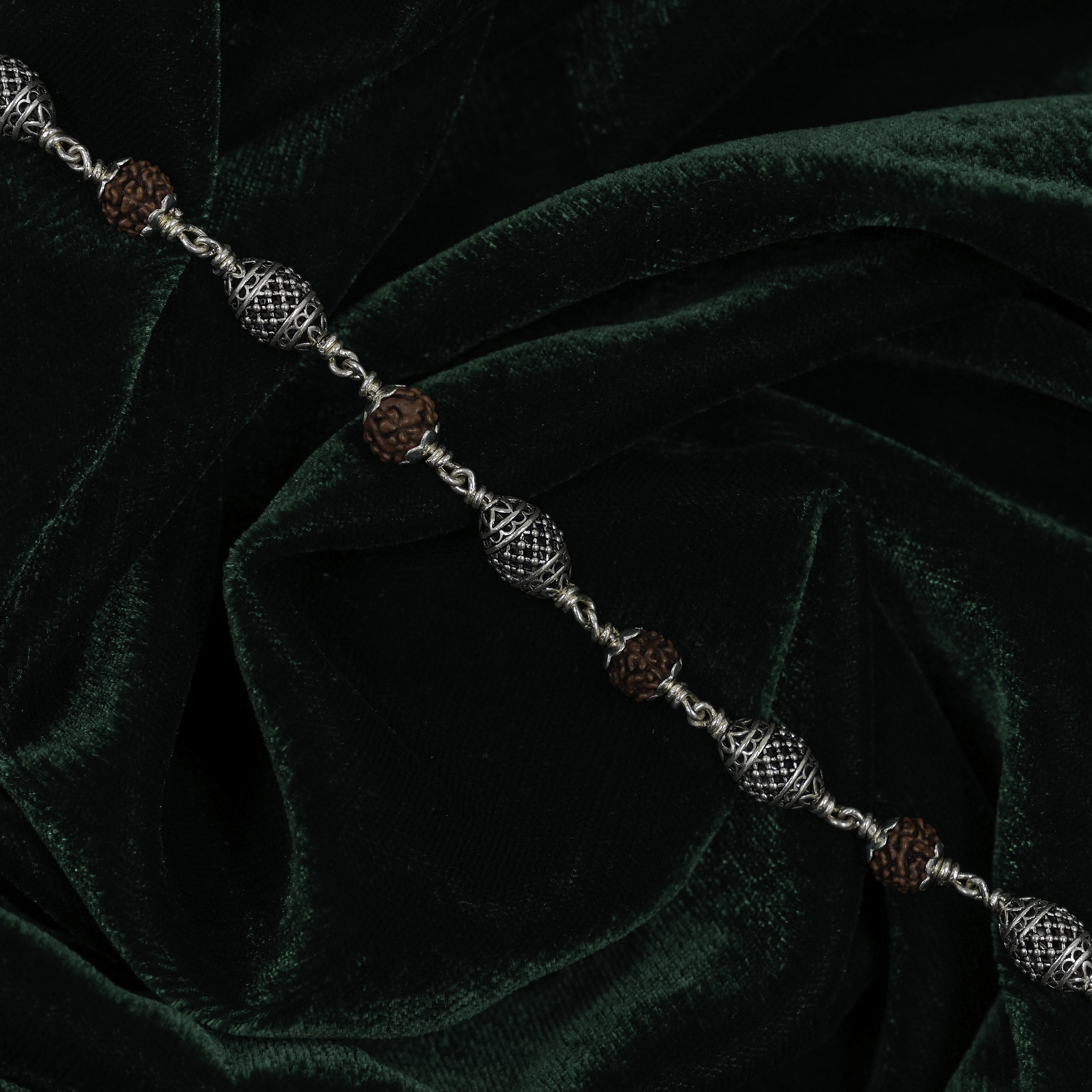 Raag Silver Jewellery - Pure Silver Brown Rudraksha Beaded Bracelet