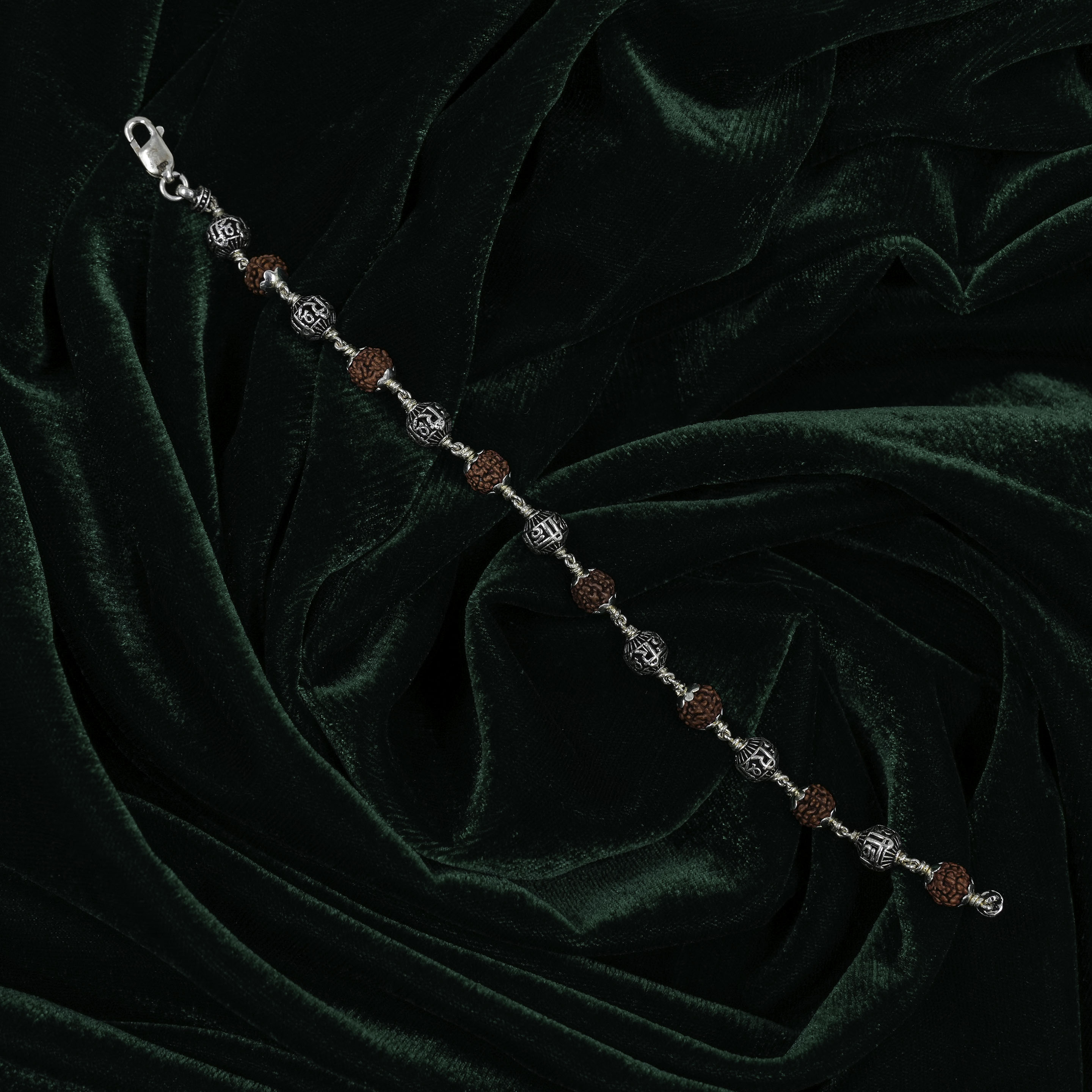 Silver Oxidised Rudraksha Bead Bracelet Traditional