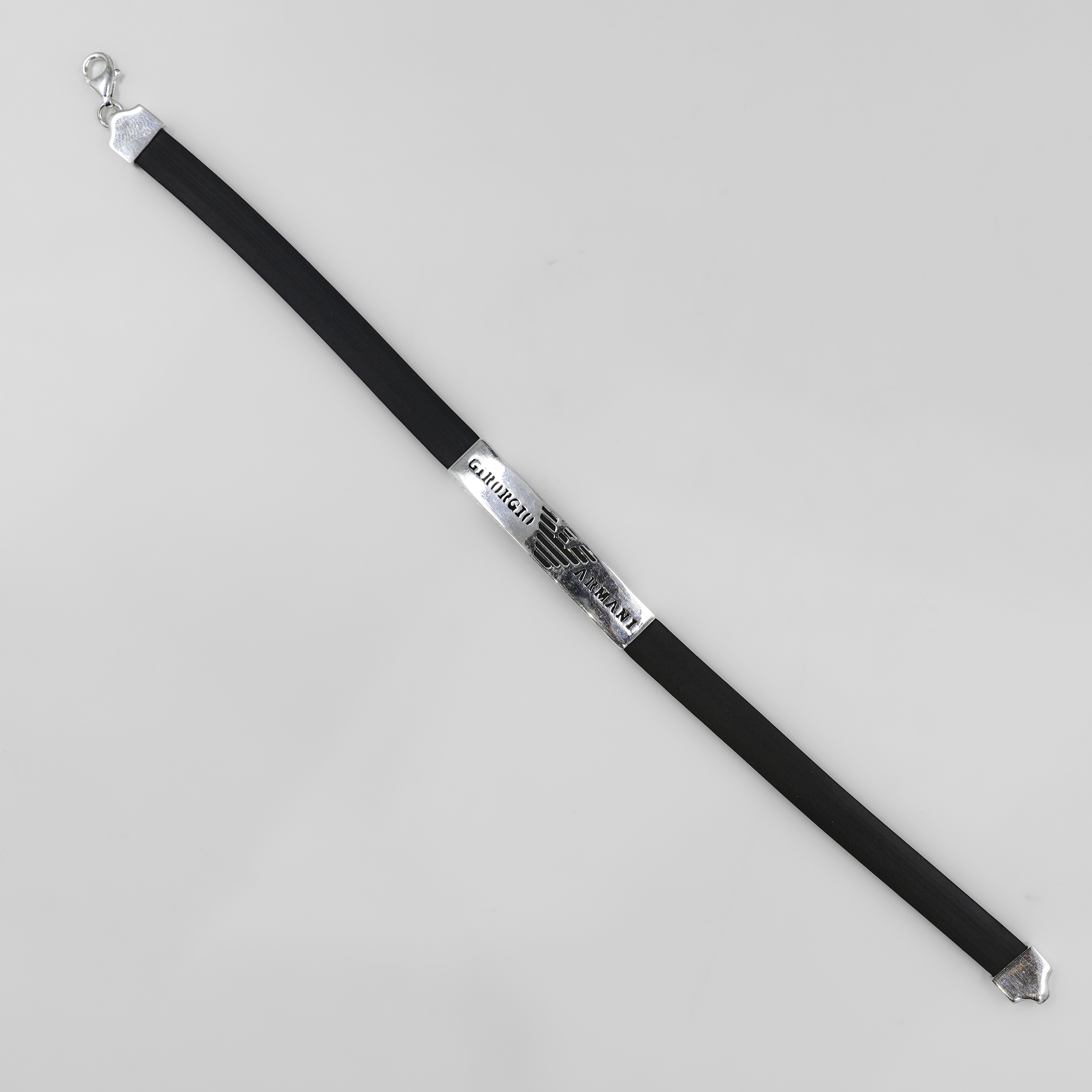 Giorgio Armani Silver Plated Black Rubber