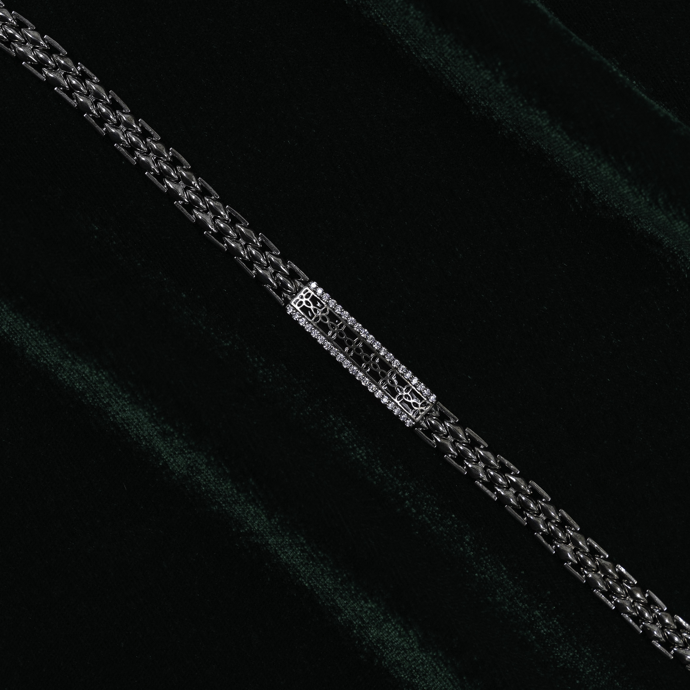 Raag Silver Jewellery - Silver Braided Bracelet With Embellished Centrepiece