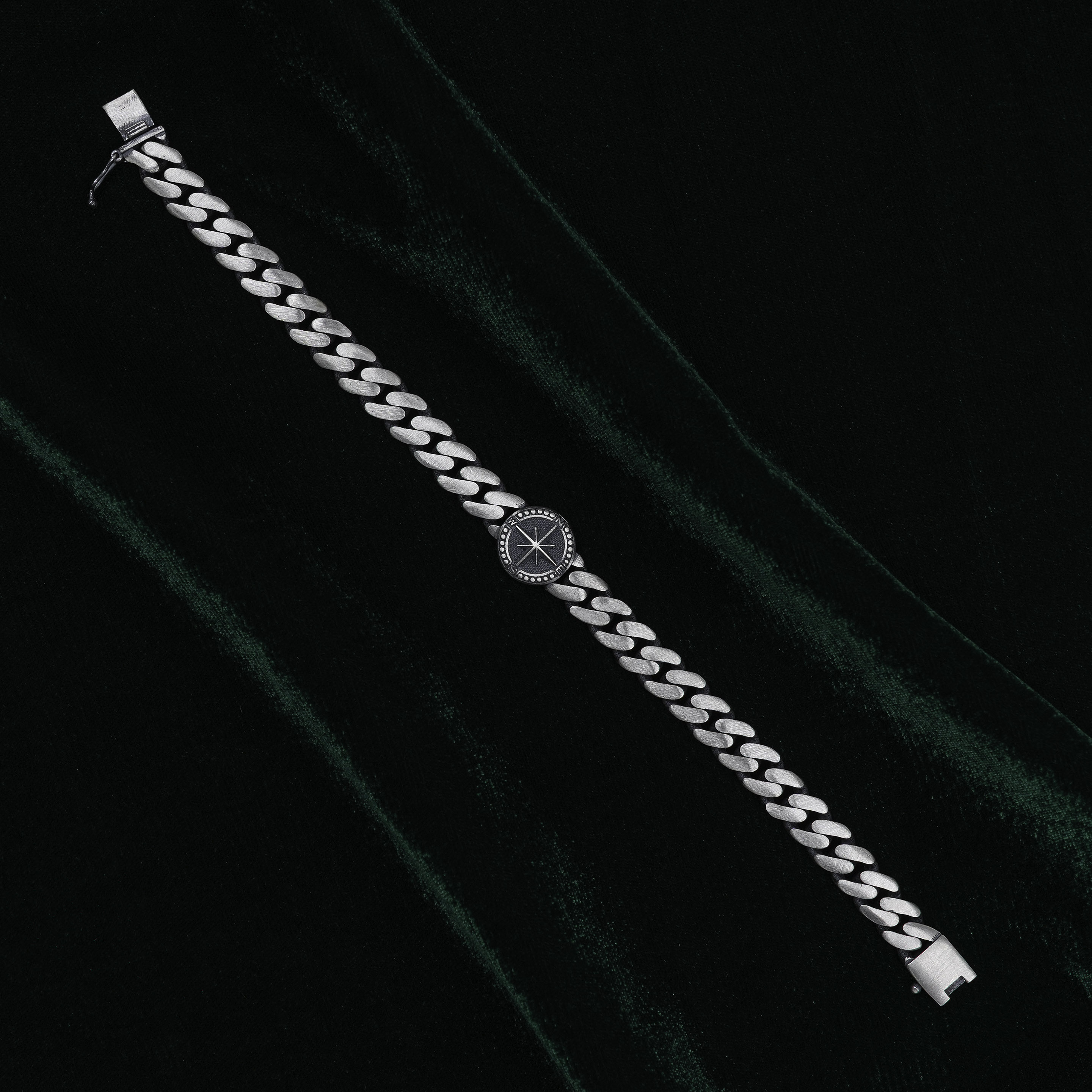 Silver Oxidised Compass Curb Link Silver