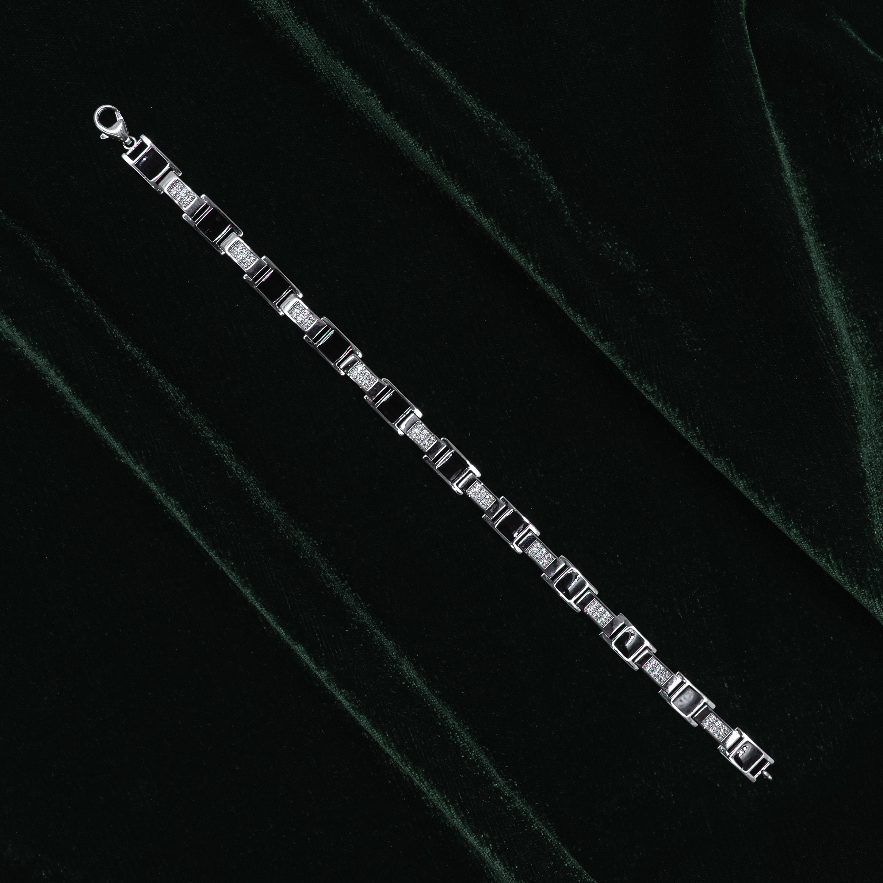 Elegant Silver Bracelet With Black Stone