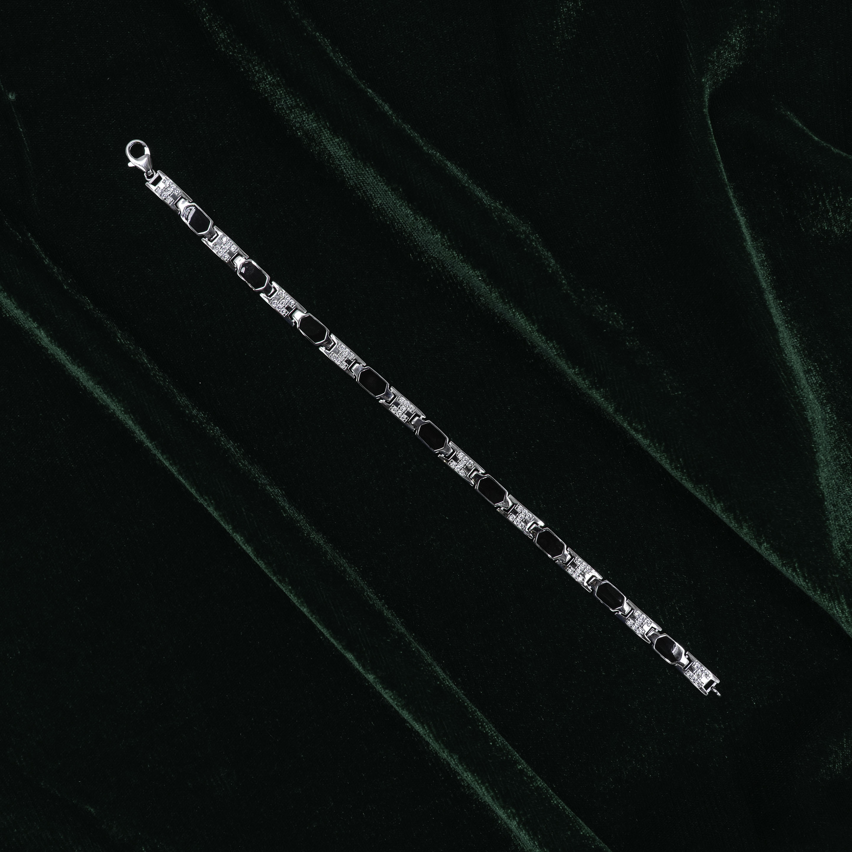 Elegant Silver Bracelet Black Onyx Stones