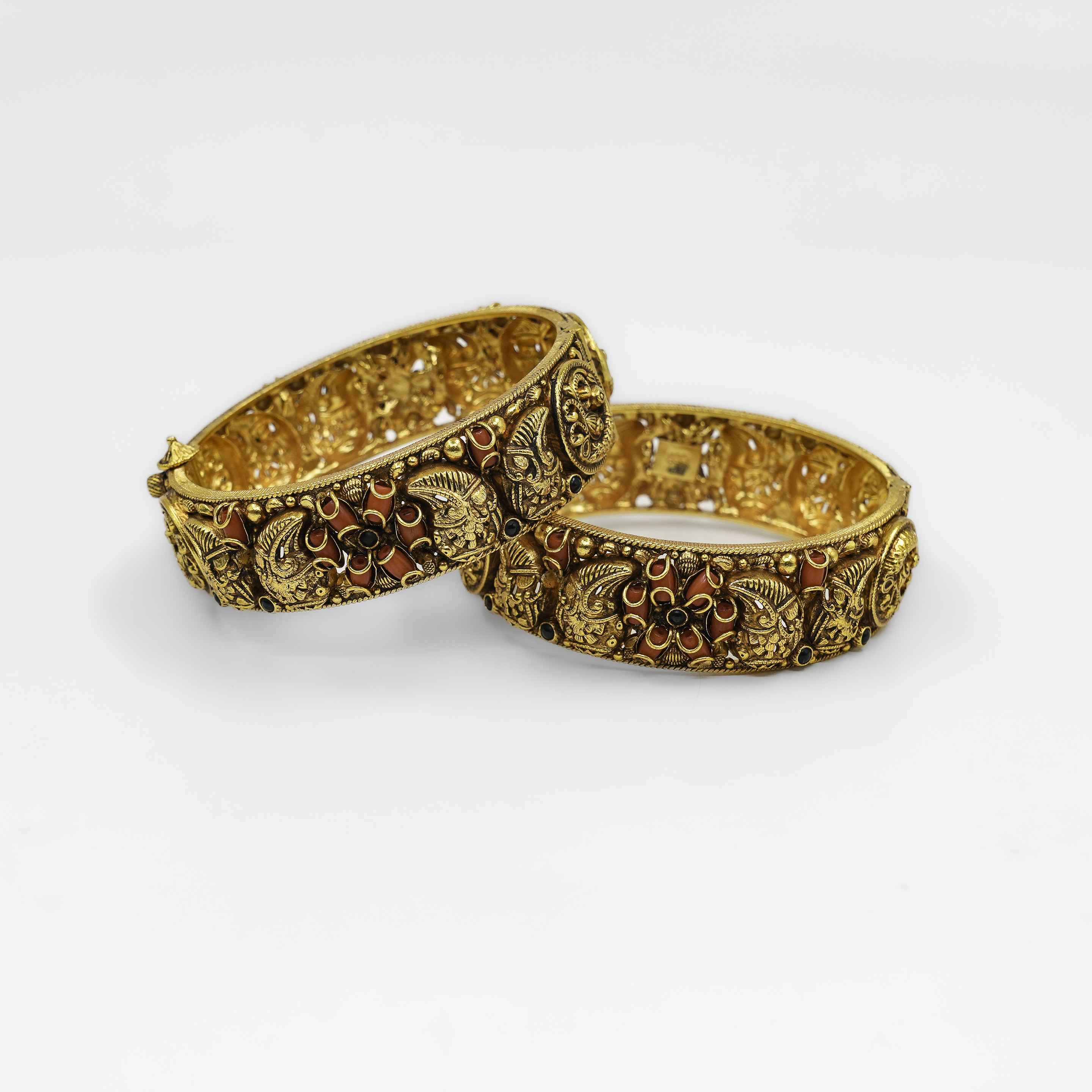 Gold Polished Silver Floral Bangle
