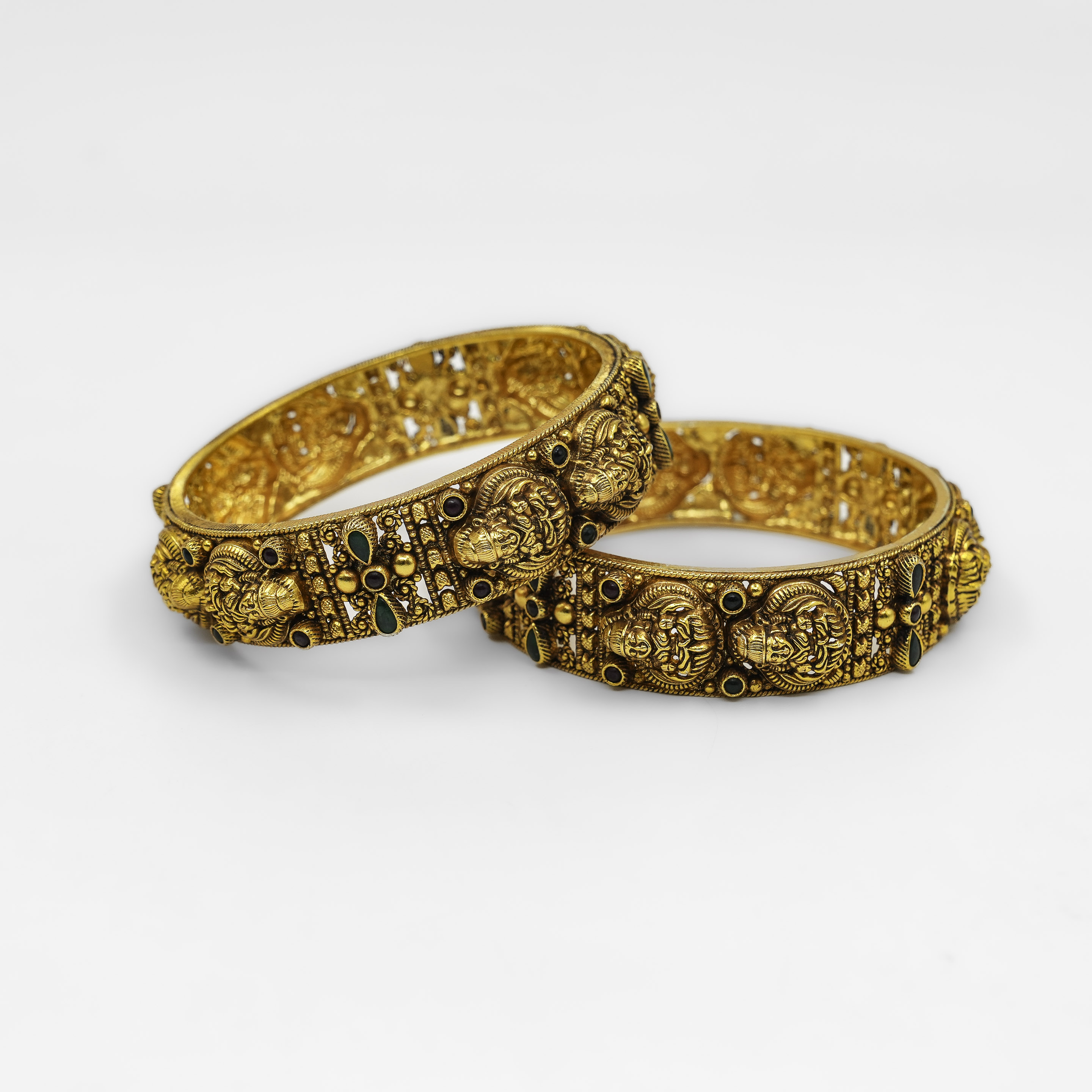 Gold Polished Silver Goddess Lakshmi Bangles