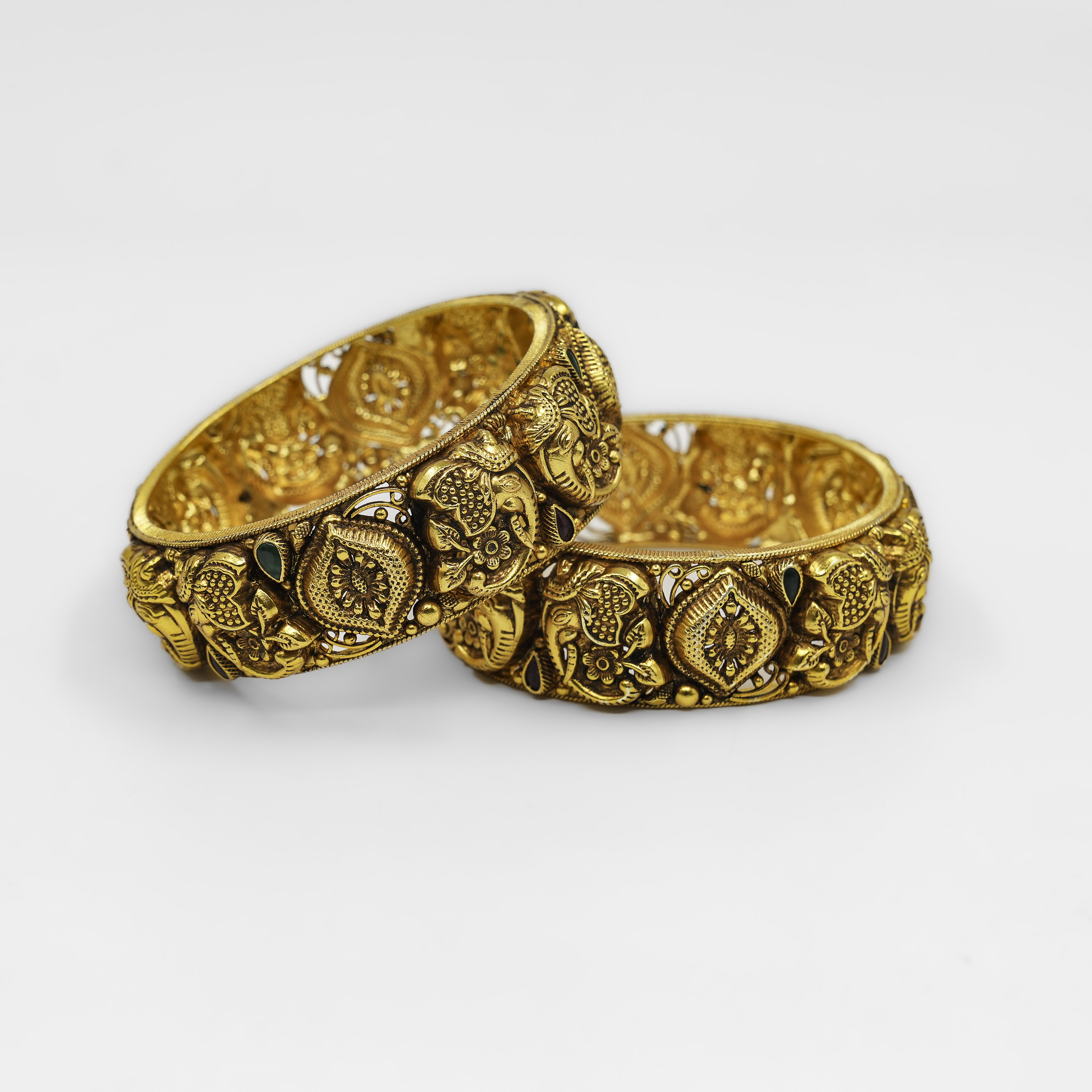 Gold Polished Silver Elephant Kada