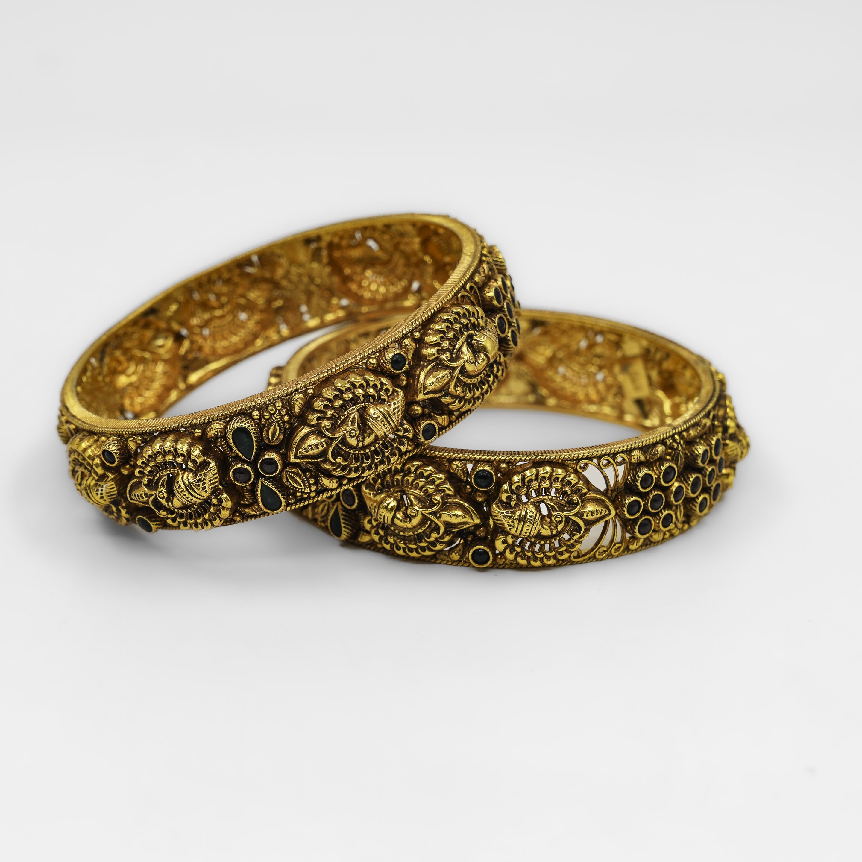 Gold Polished Silver Peacock Bangles