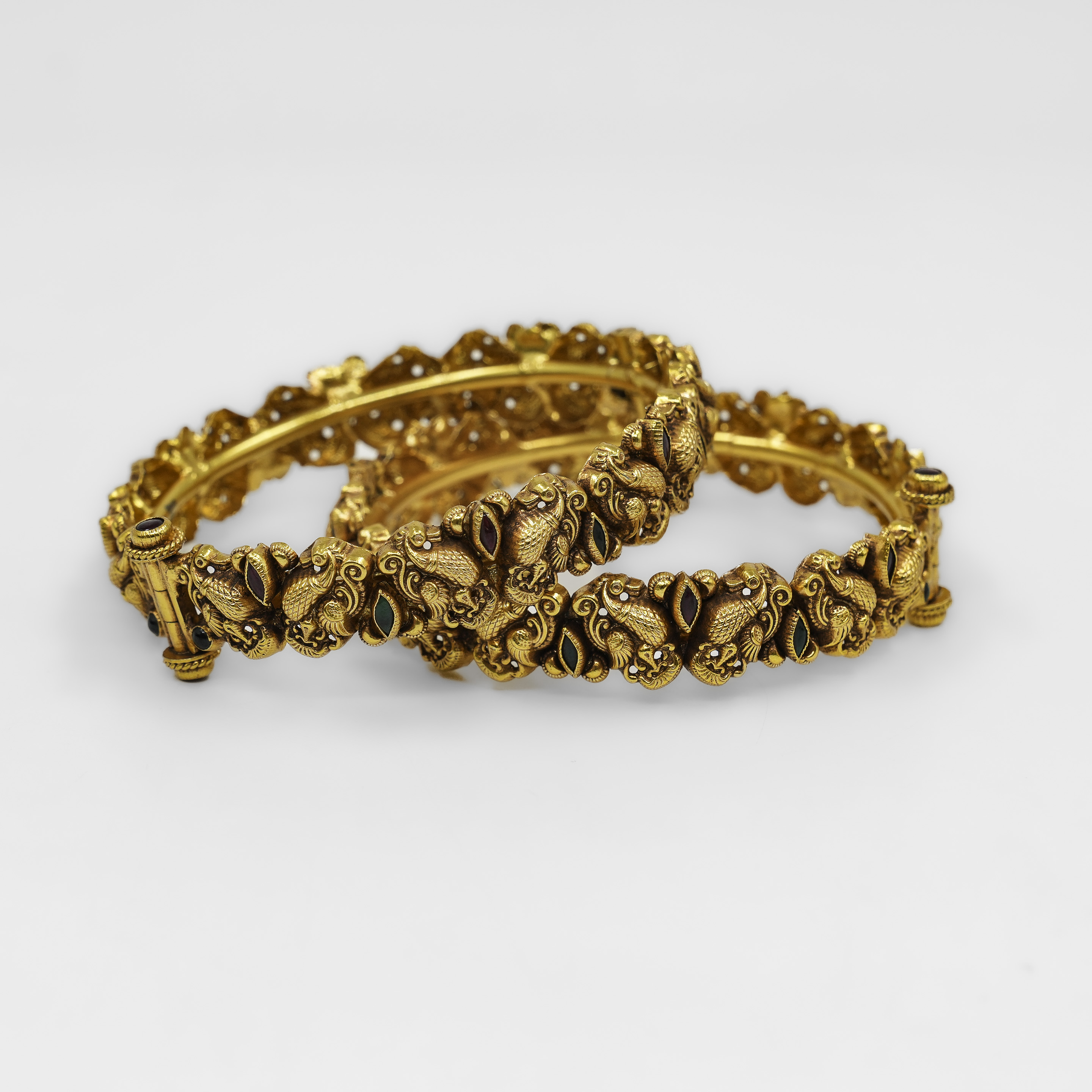 Gold Polished Silver Peacock Bangles