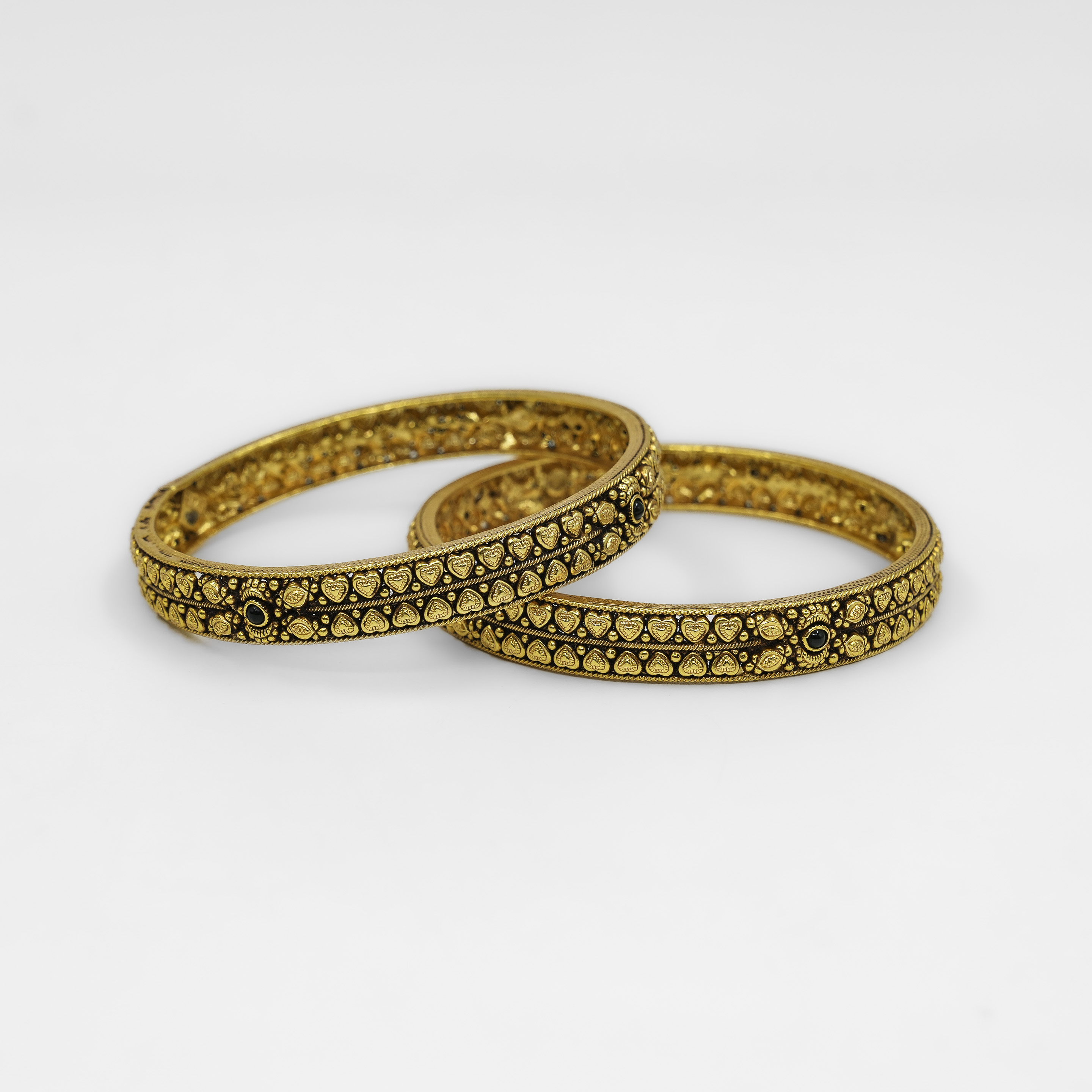 Gold Polished Silver Heart Bangle