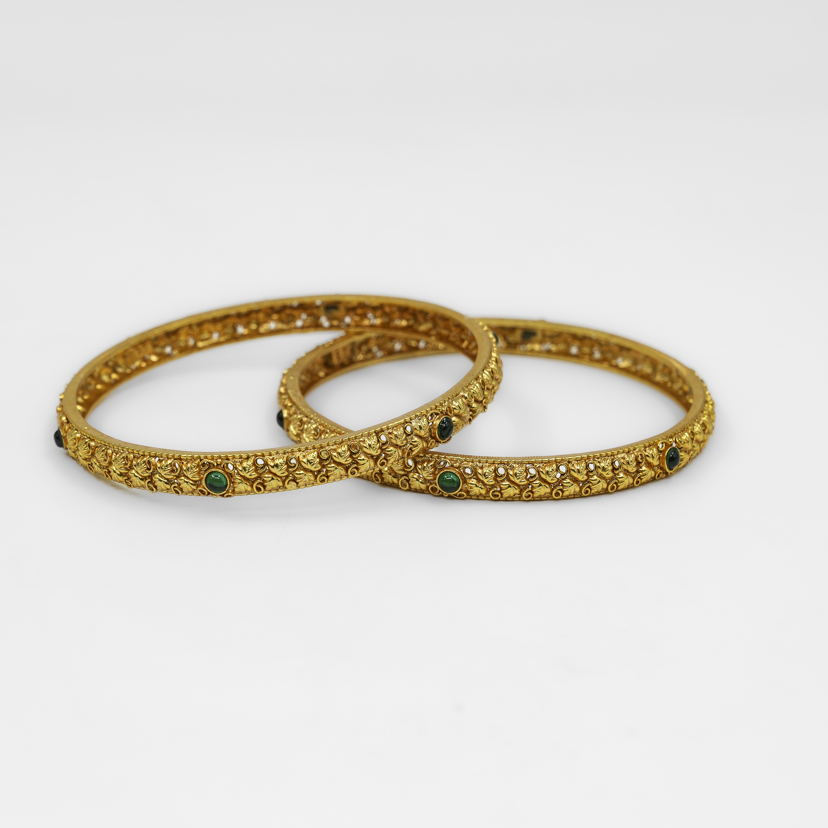 Gold Polished Silver Floral Bangle