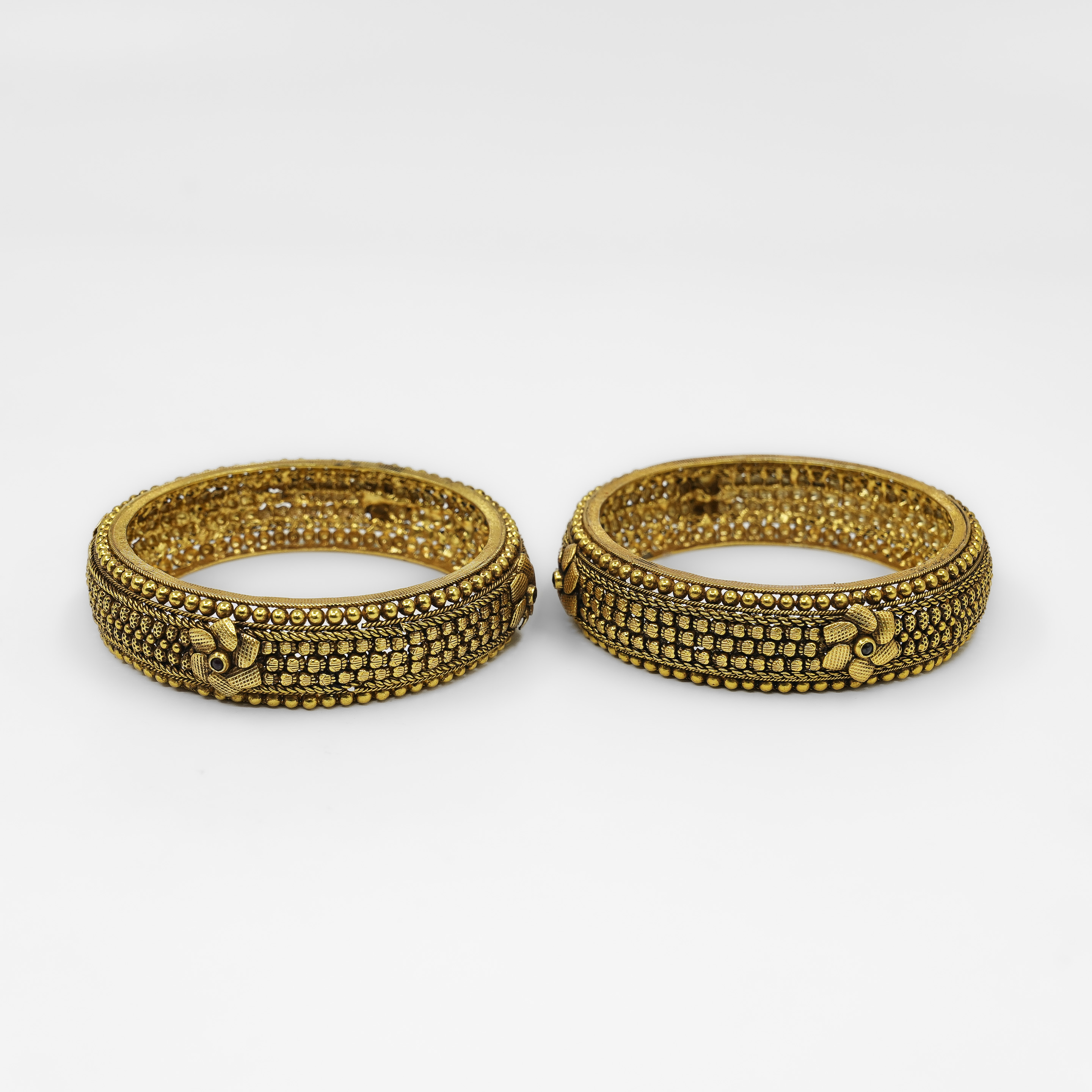 Raag Silver Jewellery - Gold Polished Silver Floral Bangle