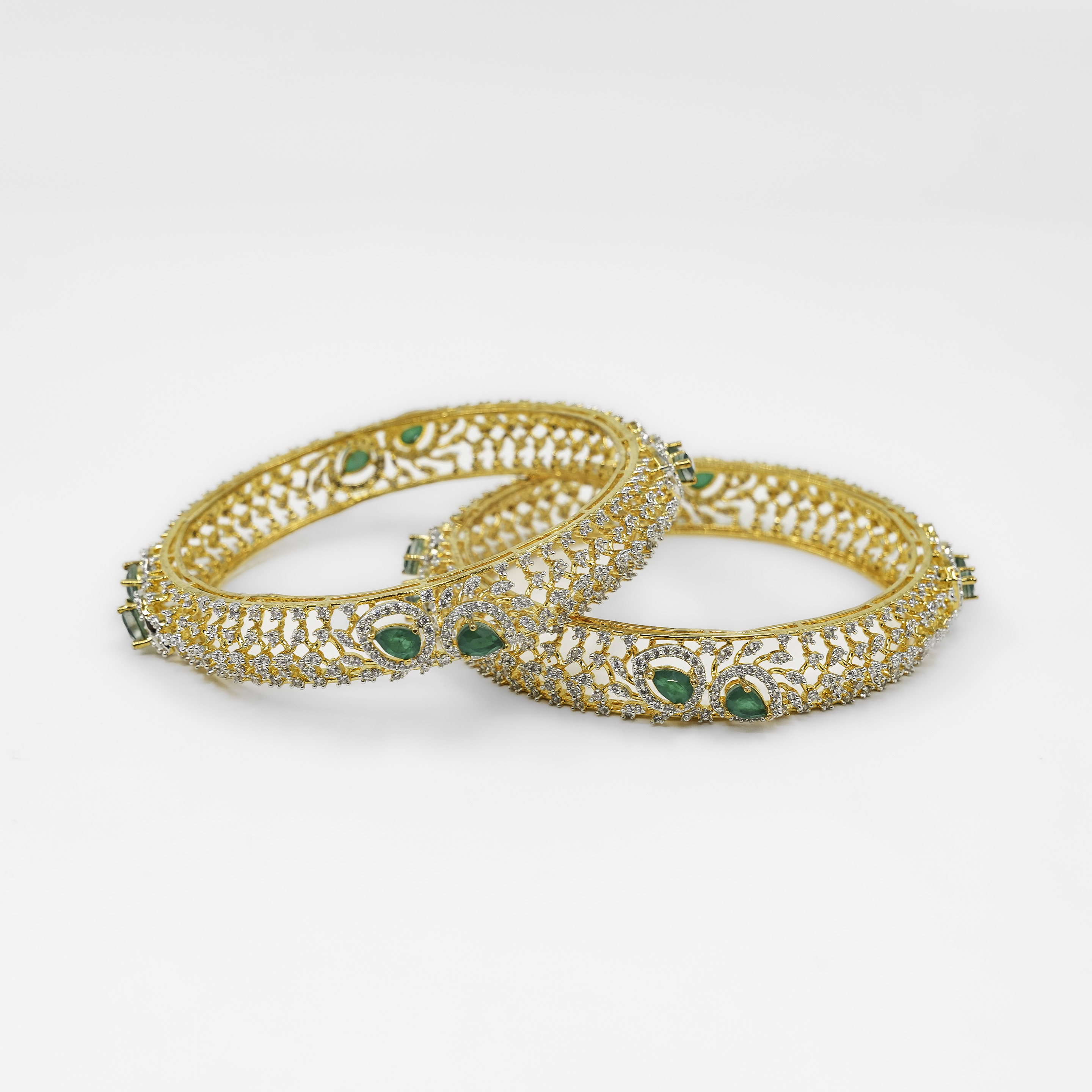 Raag Silver Jewellery - Gold Polished Silver Emerald Bangle