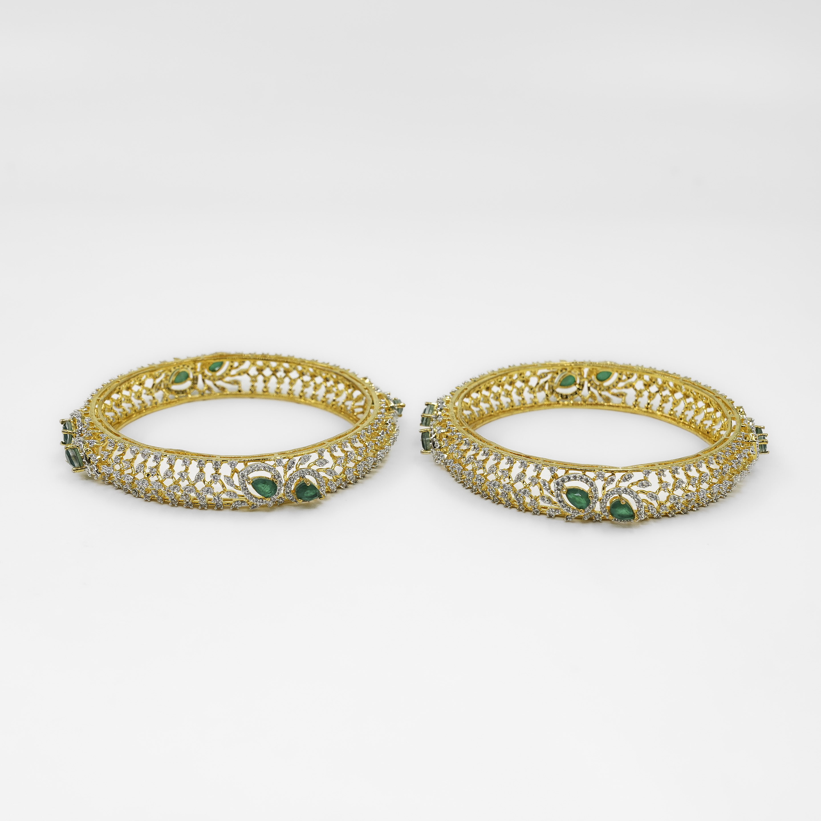Raag Silver Jewellery - Gold Polished Silver Emerald Bangle