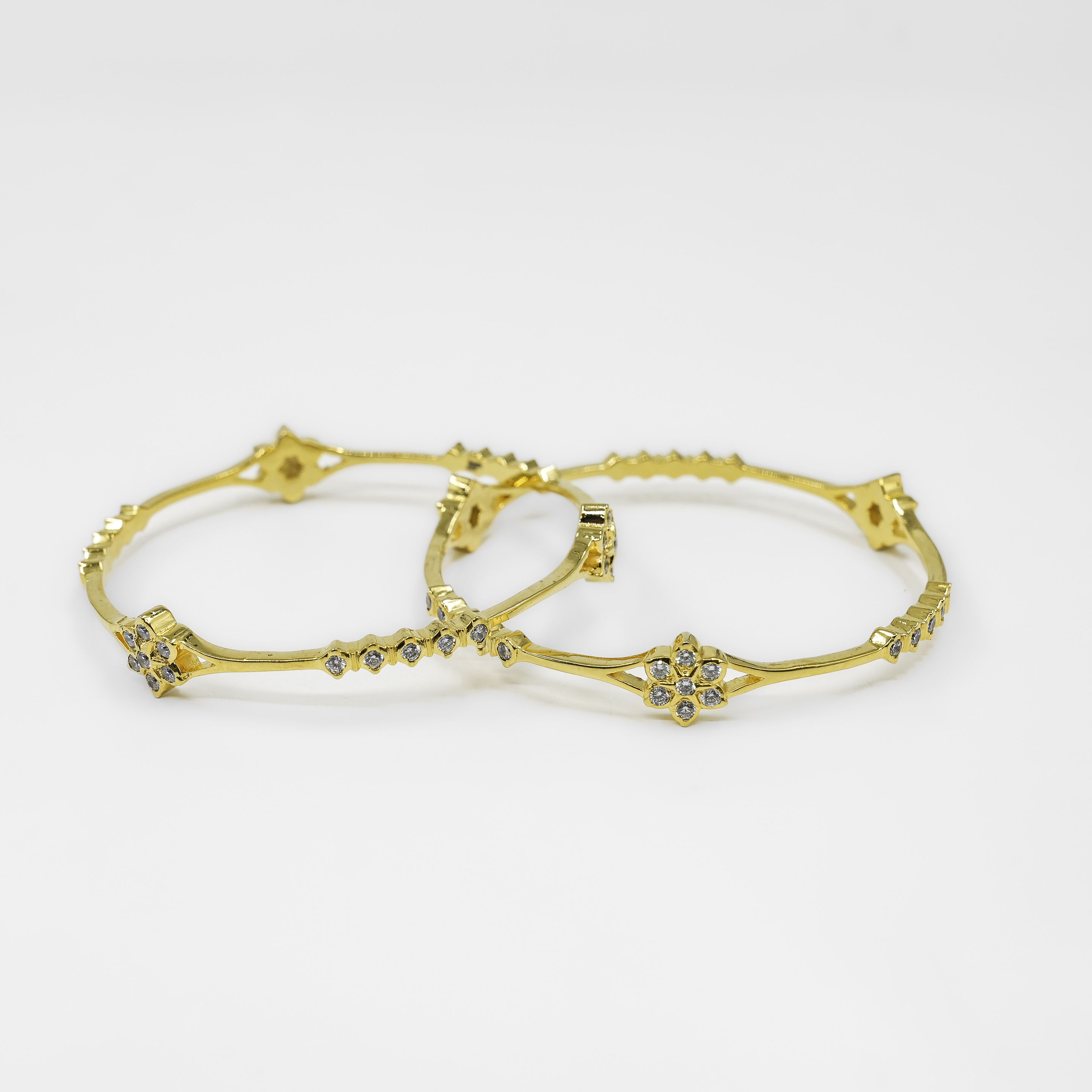 Gold Polished Silver Flower Bangle