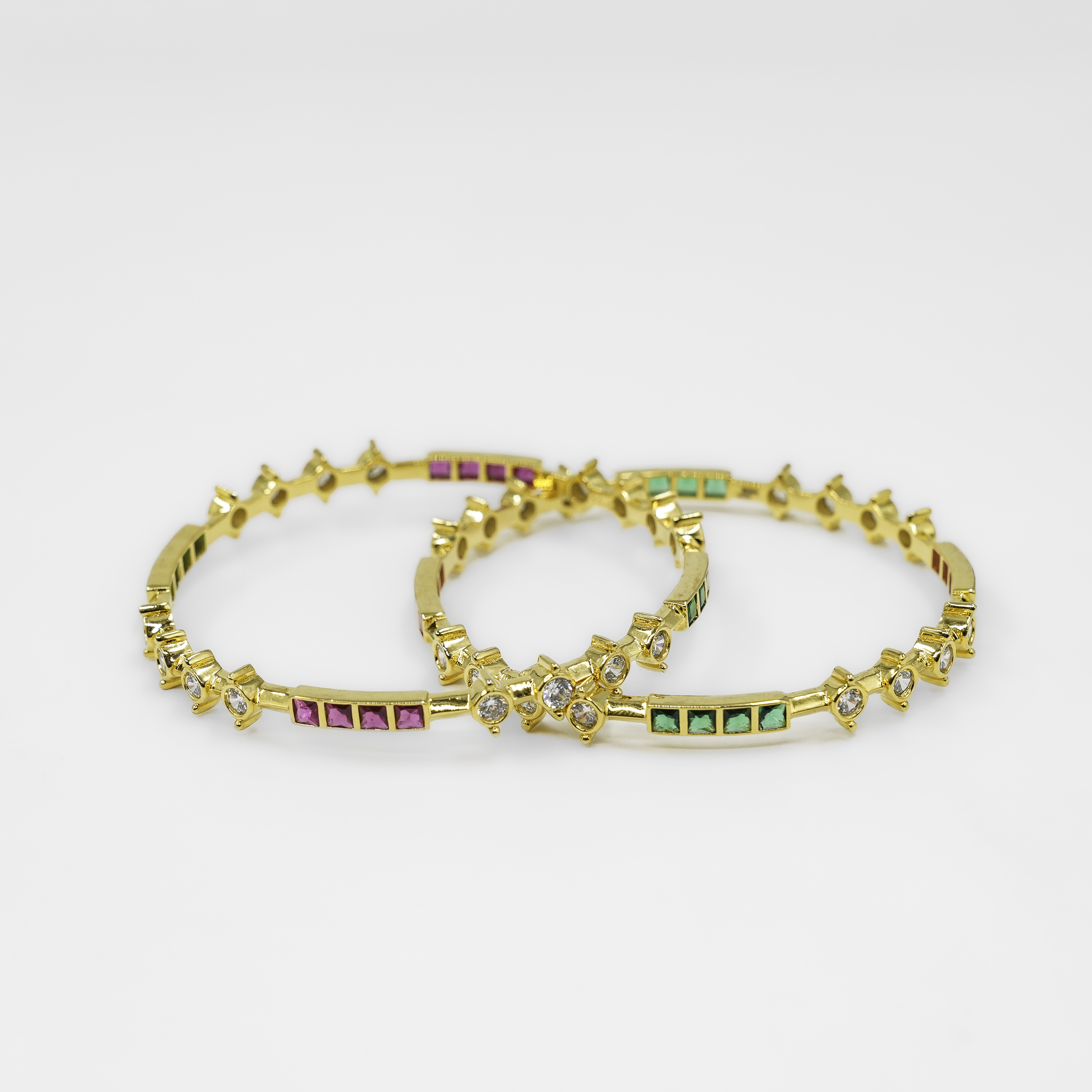 Gold Polished Silver Stone Bangle