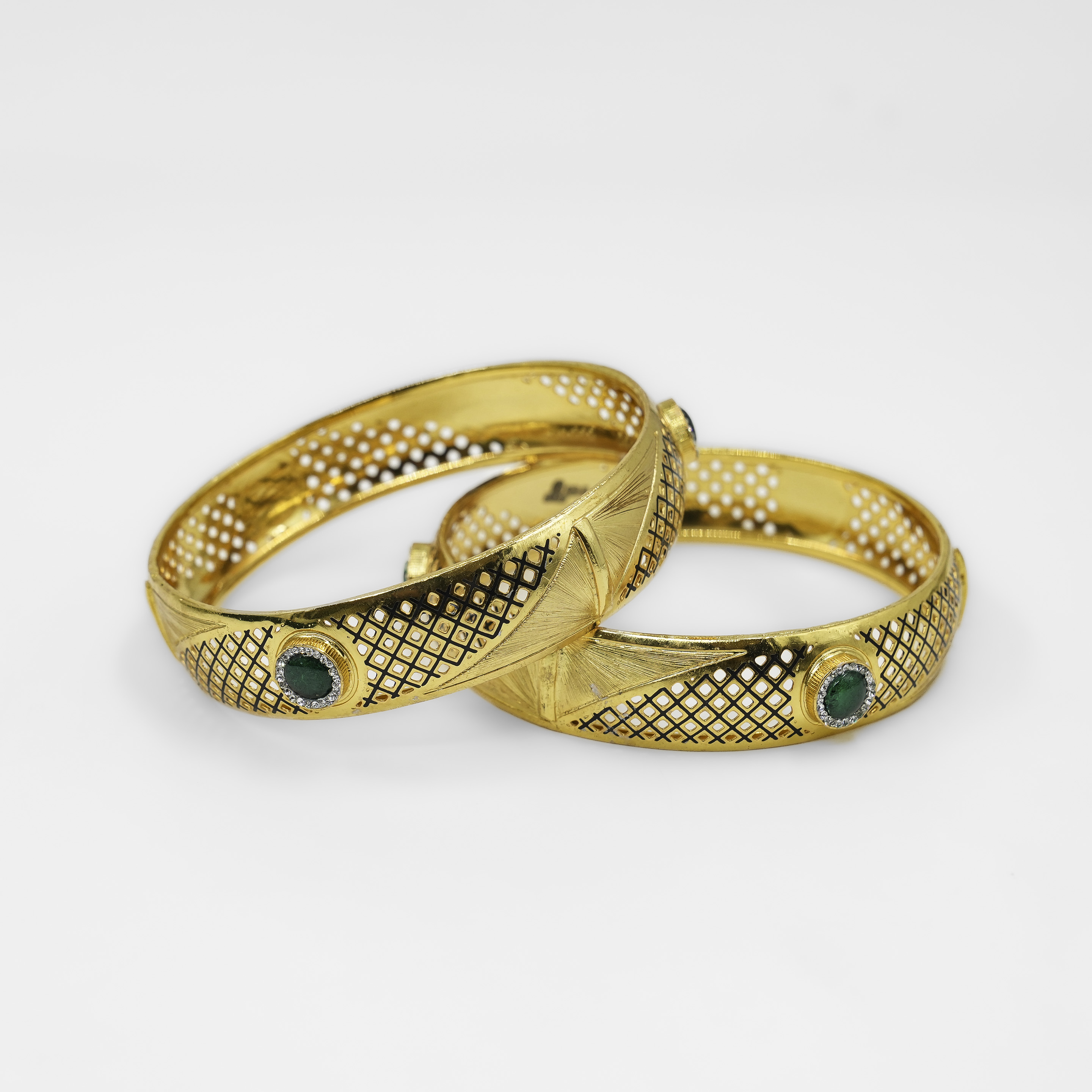 Gold Polished Silver Emerald Bangle