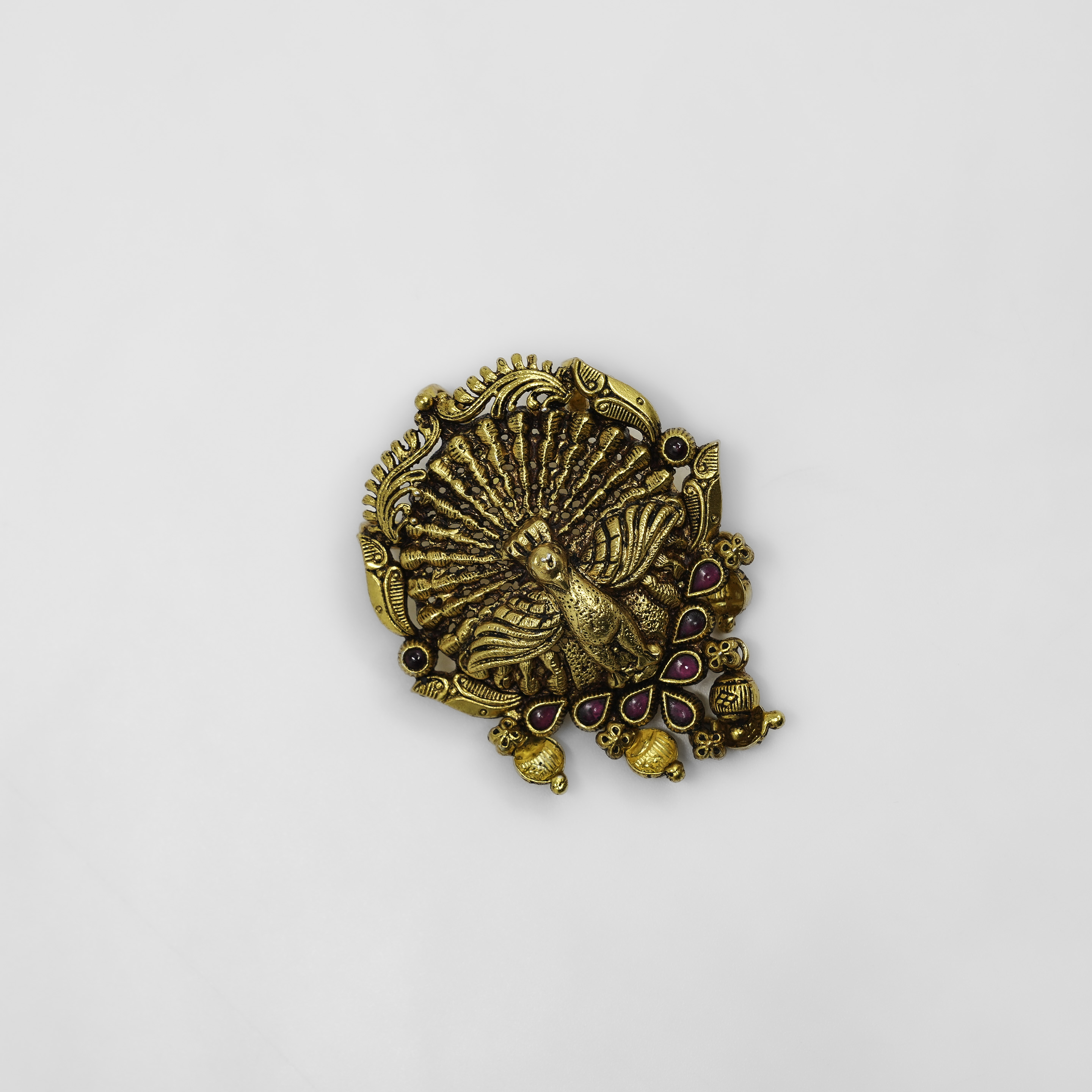 Gold Polished Silver Peacock Brooch