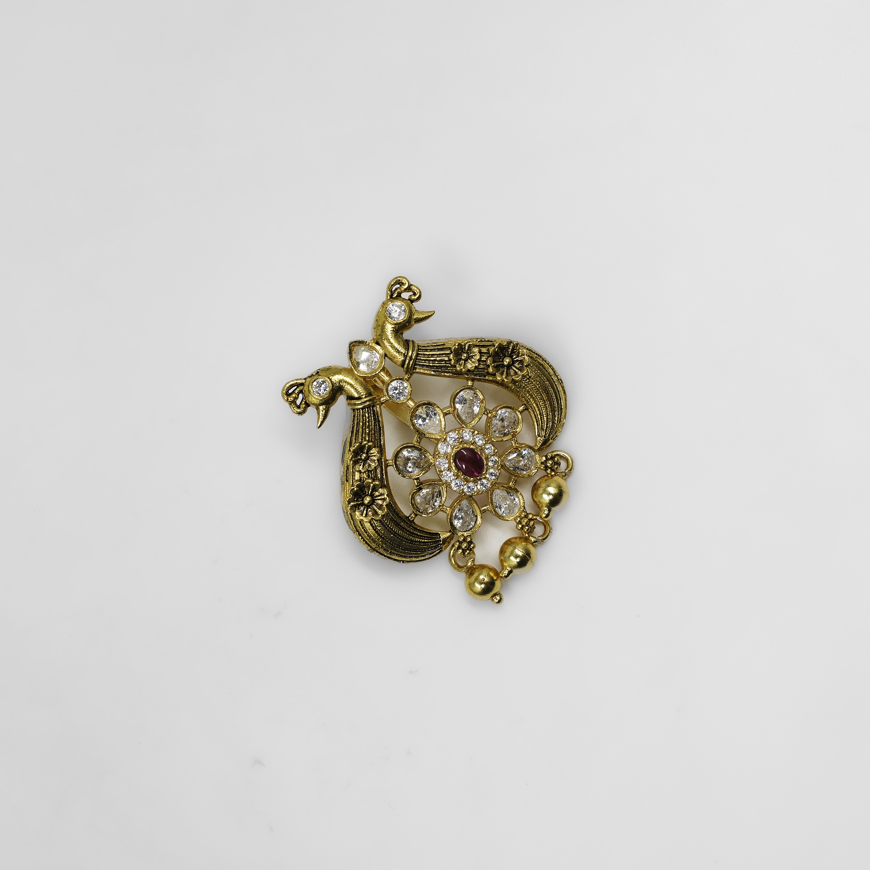 Gold Polished Silver Peacock Brooch