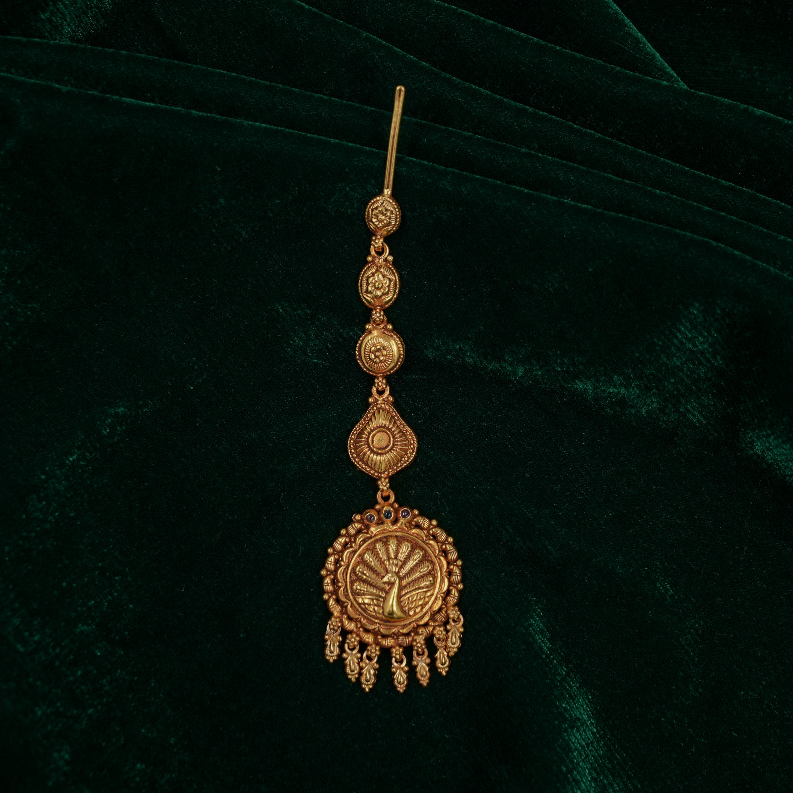 Raag Silver Jewellery - Gold Peacock Maangtikka