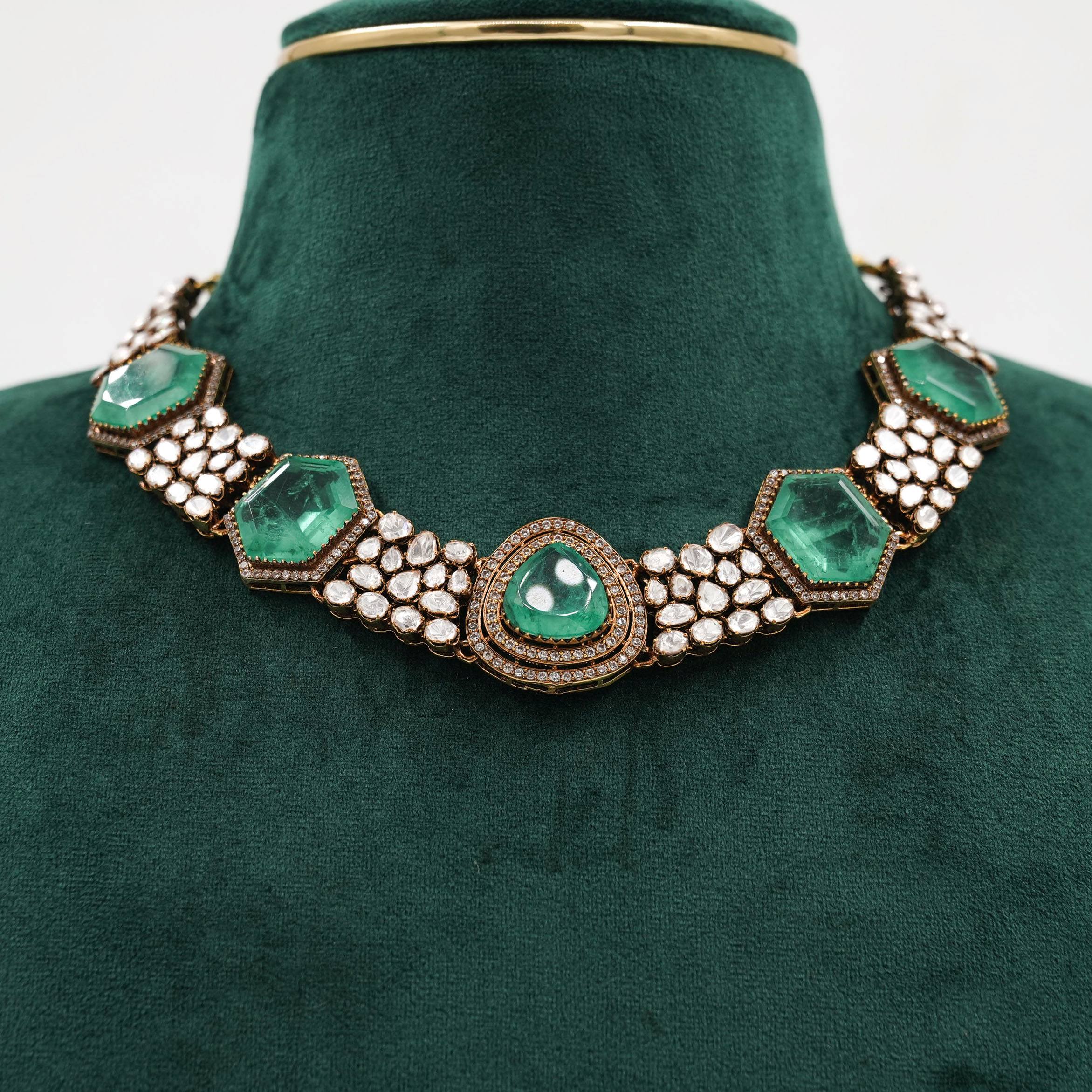 Raag Silver Jewellery - Emerald Silver Necklace