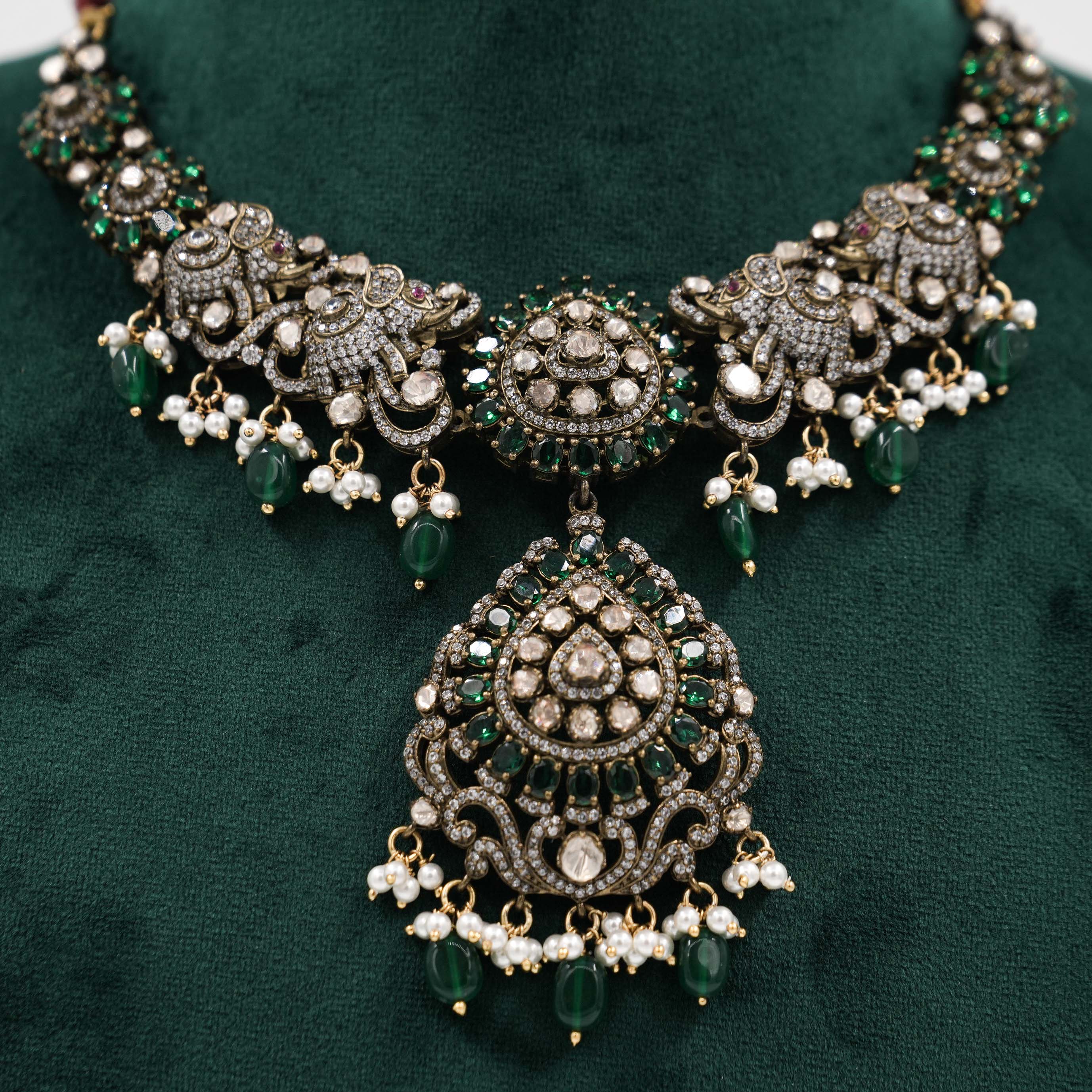 Raag Silver Jewellery - Silver Green Necklace