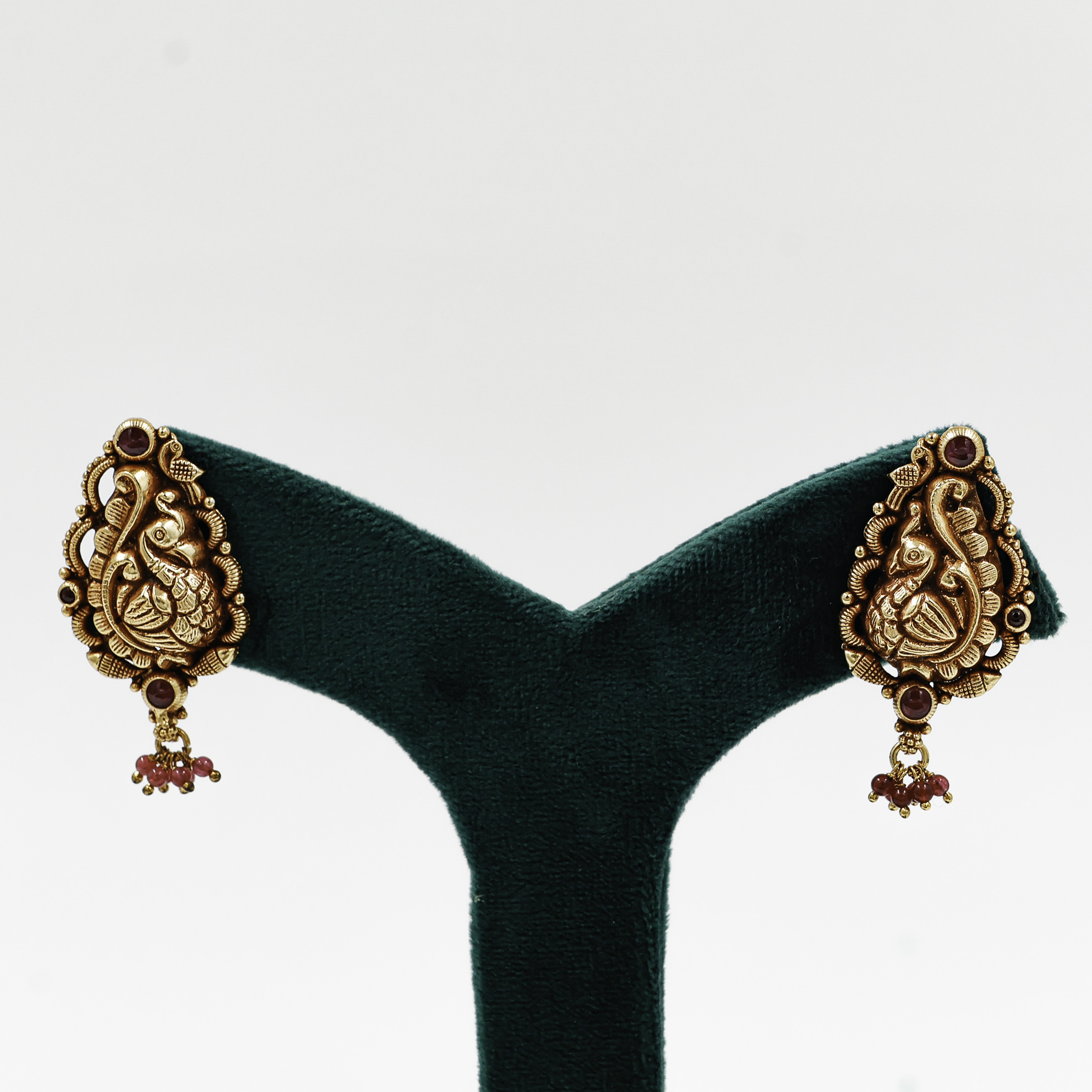 Gold Polished Silver Peacock Earrings