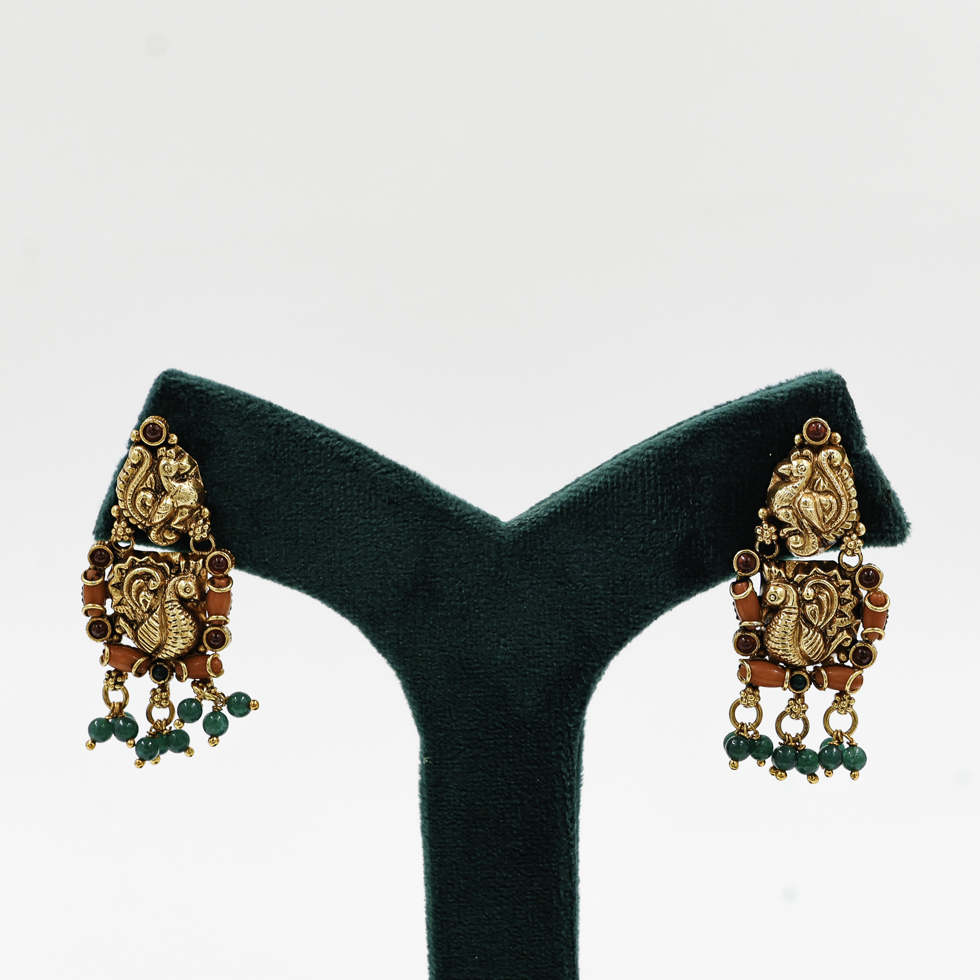 Gold Polished Silver Peacock Earrings