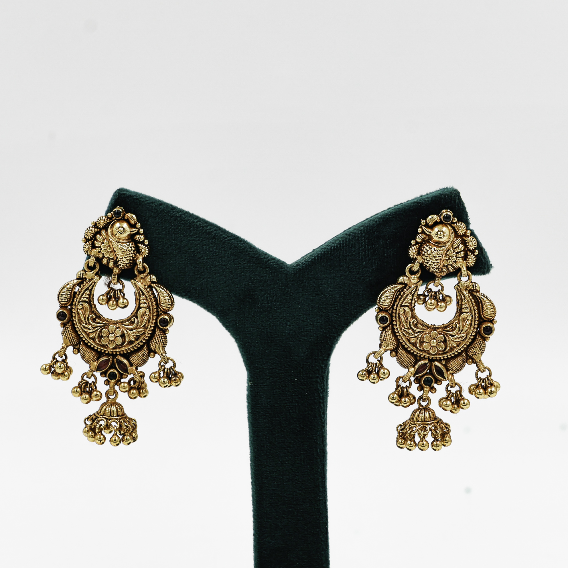 Gold Polished Silver Peacock Earrings