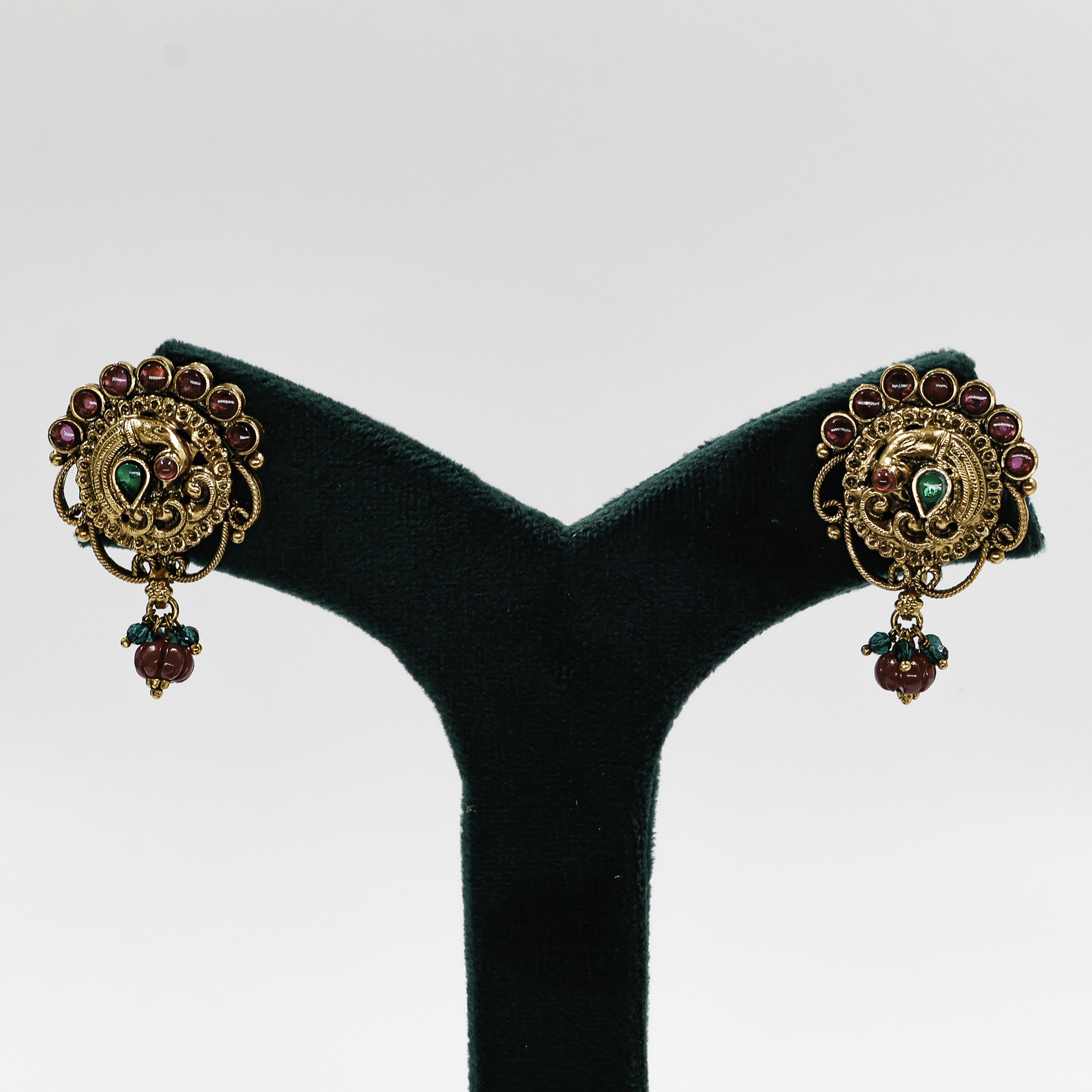 Gold Polished Silver Peacock Earrings