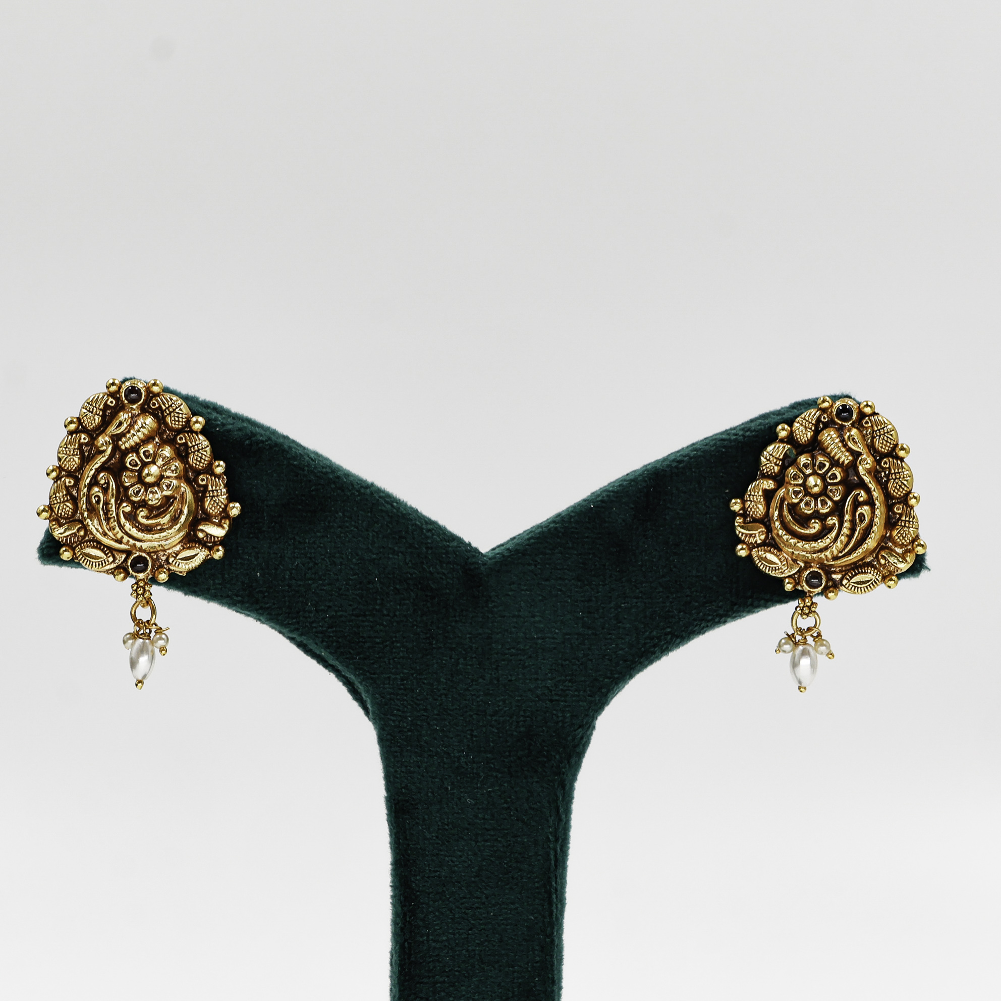 Gold Polished Silver Ganesha Earrings